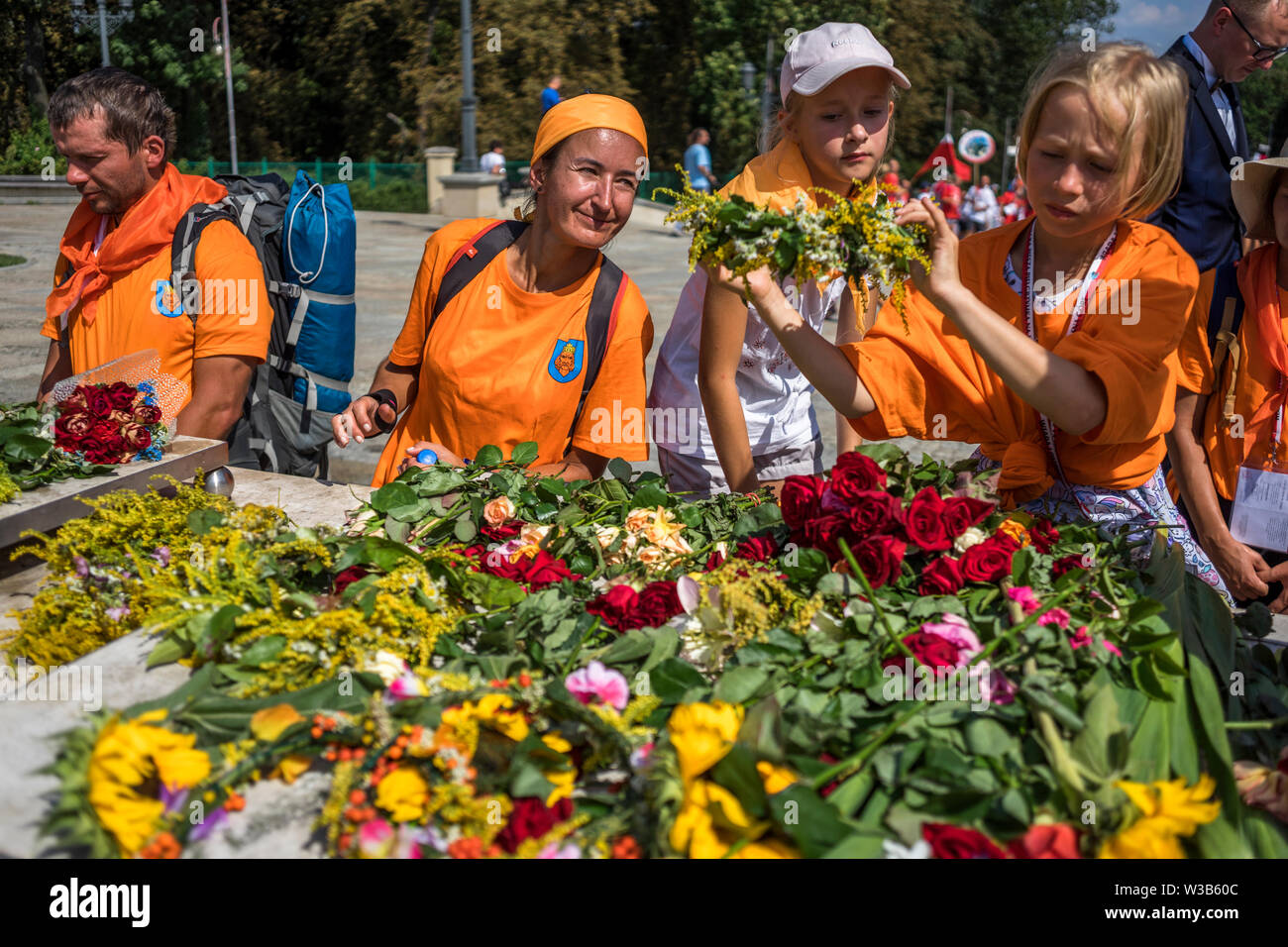 L'arrivée des pèlerins au sanctuaire de Jasna Góra lors de la célébration de l'assomption de Marie en août, Czestochowa, Pologne 2018. Banque D'Images