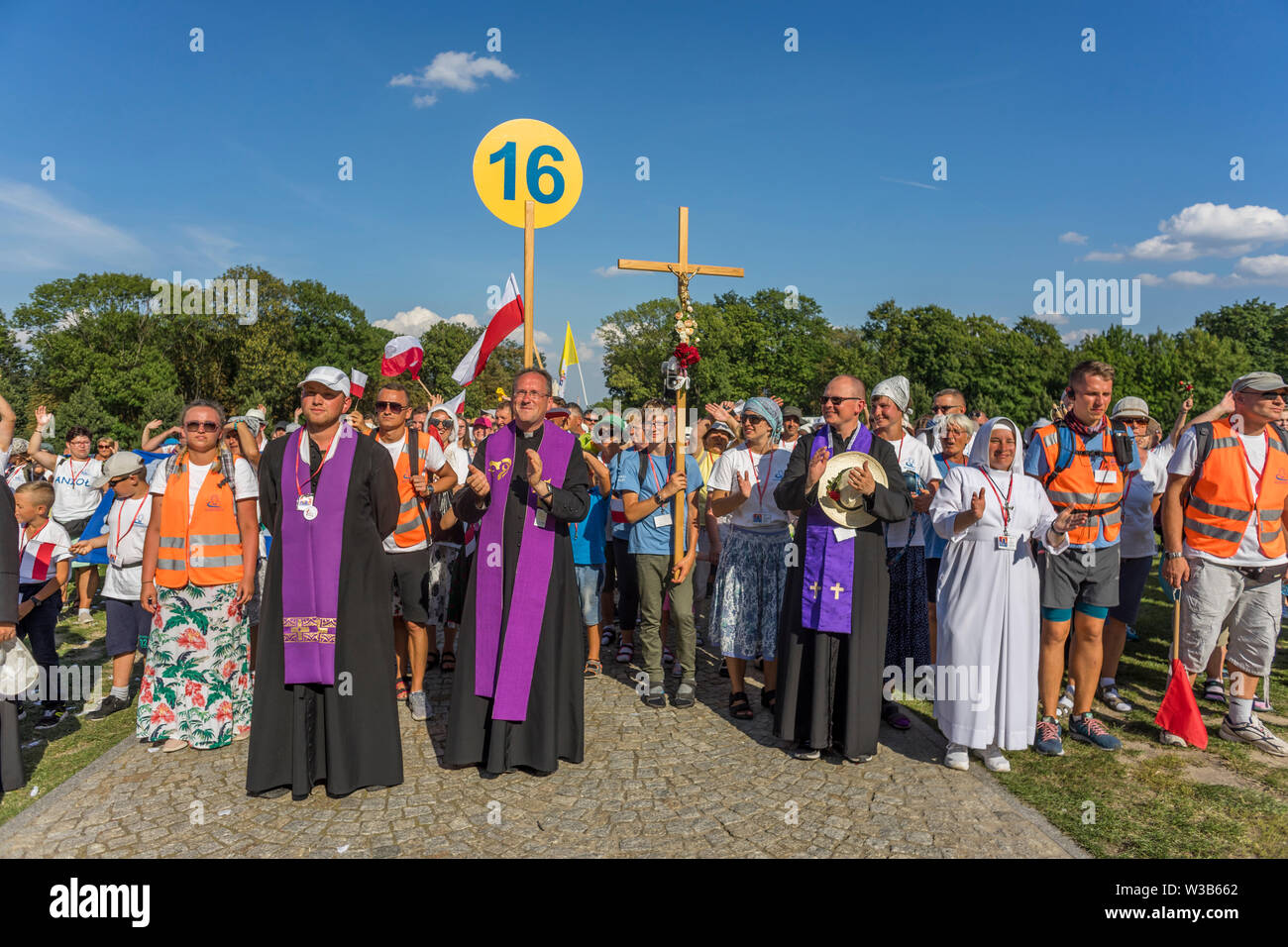 L'arrivée des pèlerins au sanctuaire de Jasna Góra lors de la célébration de l'assomption de Marie en août, Czestochowa, Pologne 2018. Banque D'Images