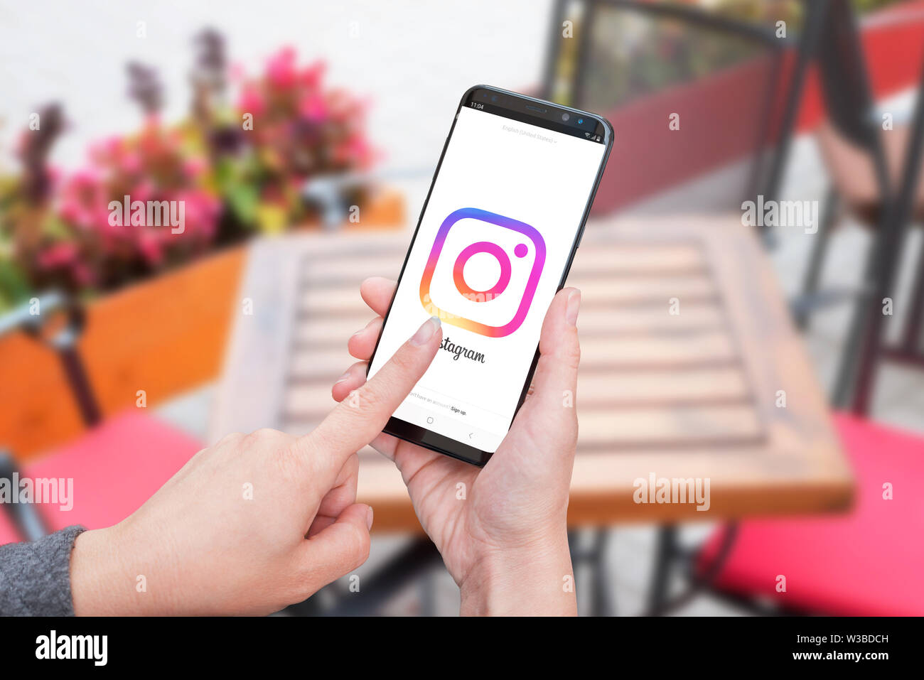 SARAJEVO, Bosnie-herzégovine - Juillet 14, 2019 : smart phone Samsung Galaxy avec Instagramn. Instagram est populaire réseau social pour en Banque D'Images