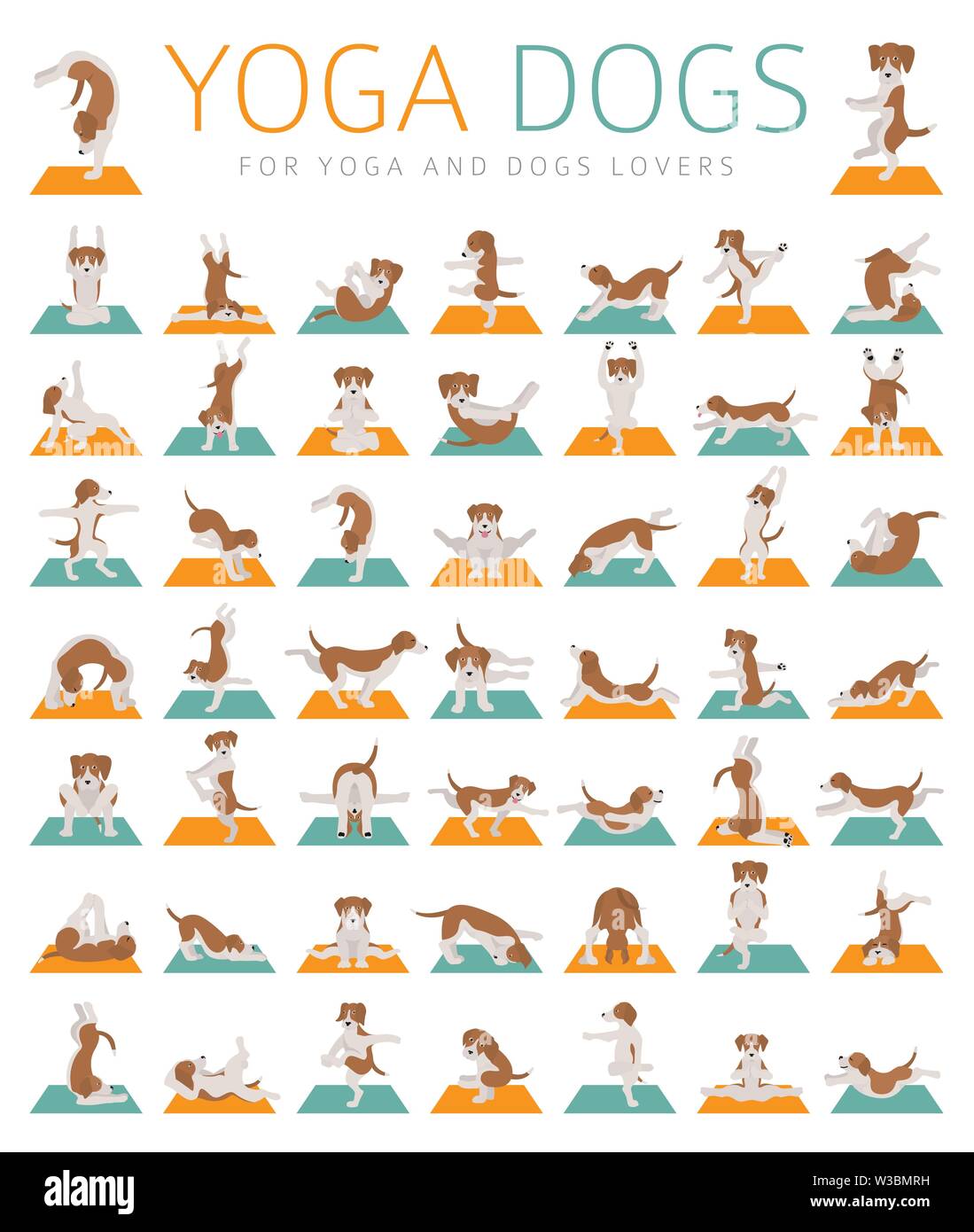 Les chiens et les exercices de yoga pose faire clipart. Funny cartoon design de l'affiche. Vector illustration Illustration de Vecteur