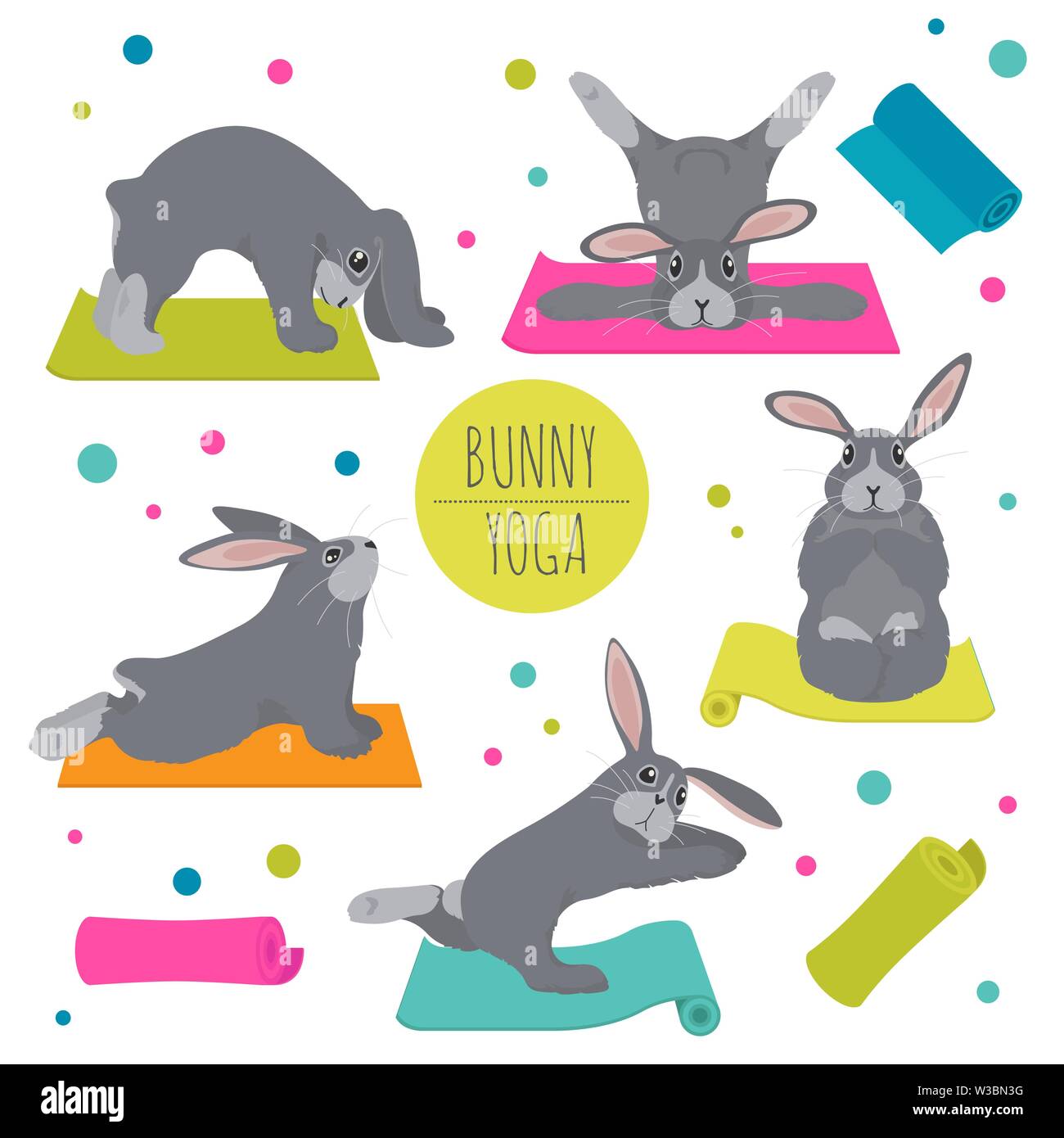 Bunny postures de yoga et exercices. Cute cartoon jeu clipart. Vector illustration Illustration de Vecteur