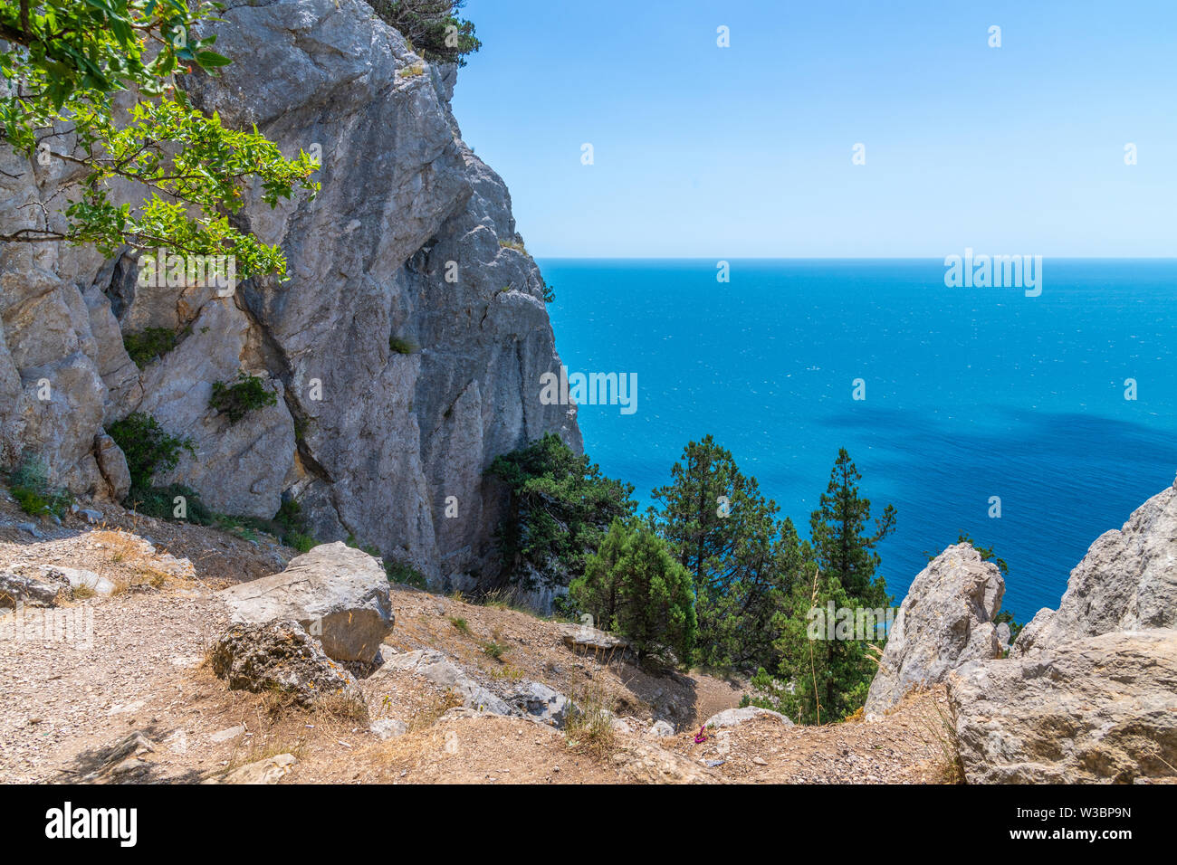 Paysage sur un chat montagne avec la Mer Noire en Crimée Banque D'Images