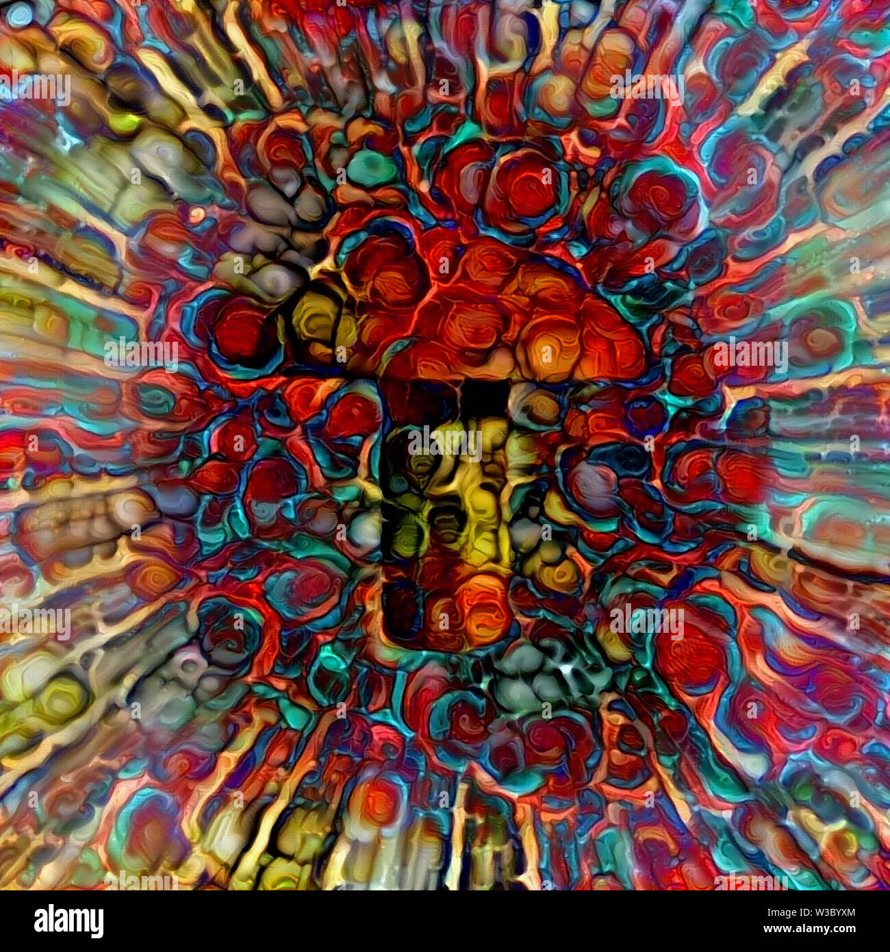 Champignons colorés. La peinture abstraite dans l'éclat des couleurs Banque D'Images