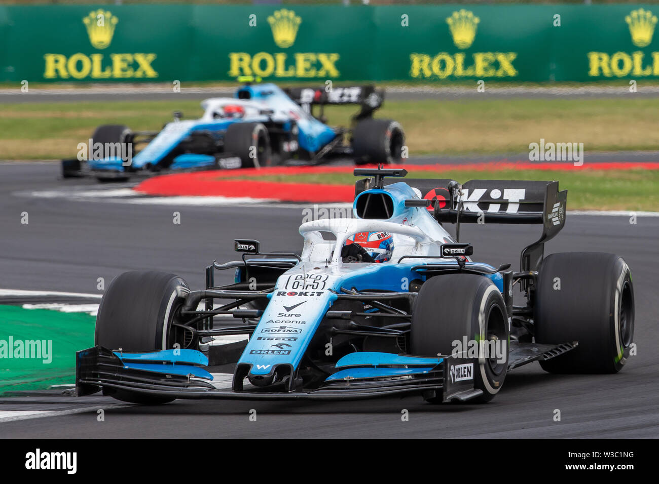 Silverstone, UK. 14 juillet 2019. FIA F1 Grand Prix de Grande-Bretagne, la Journée de la course ; ROKiT Williams Racing team mates, George Russell et Robert Kubica : Action Crédit Plus Sport Images/Alamy Live News Banque D'Images