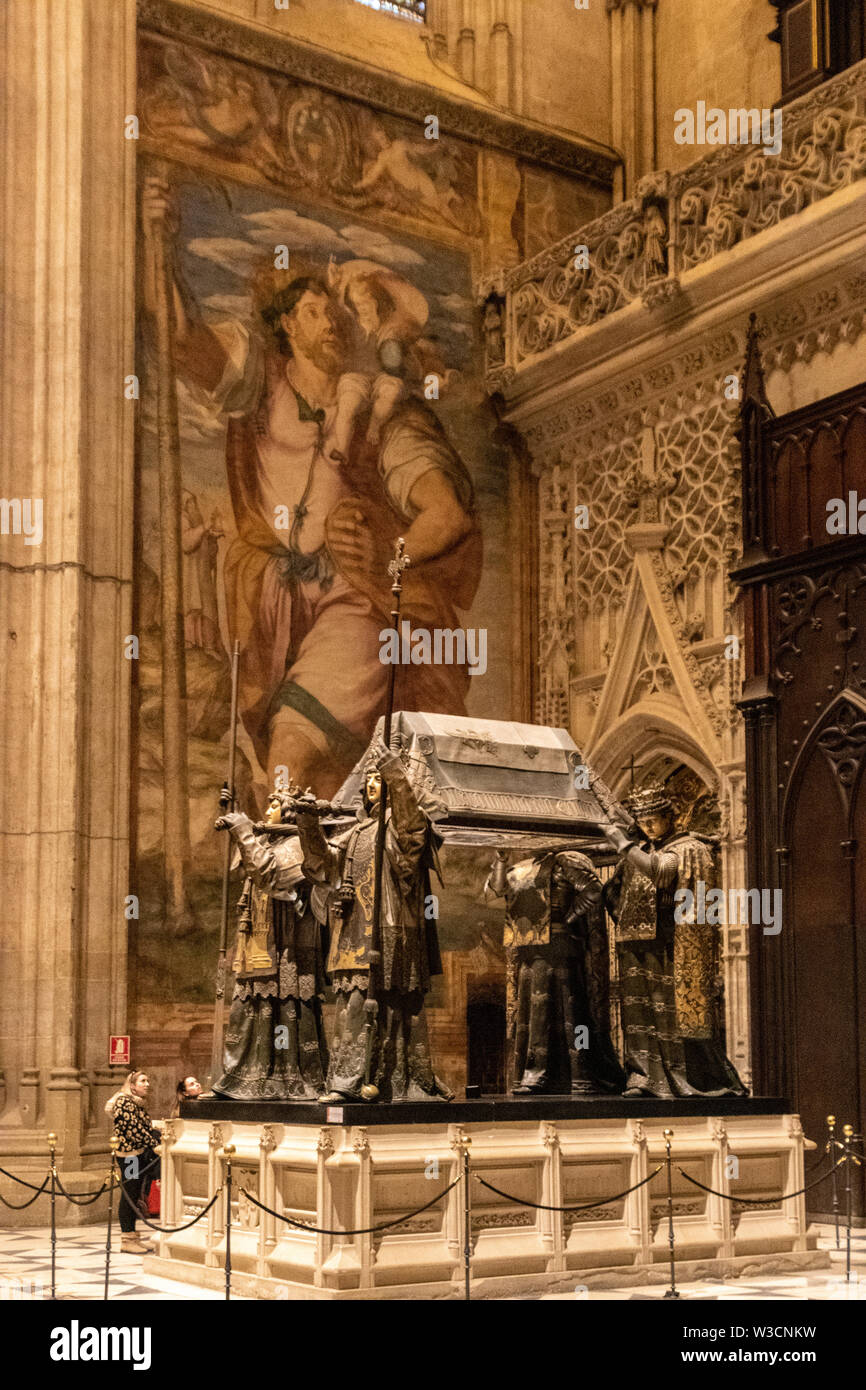 Le tombeau de Christophe Colomb à Séville, Espagne Banque D'Images