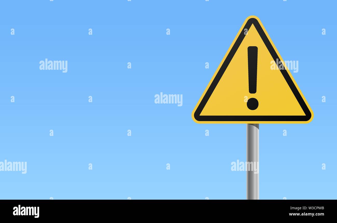 Symbole d'avertissement jaune noir avec icône en forme de point d'exclamation bleue illustration vectorielle d'arrière-plan Illustration de Vecteur