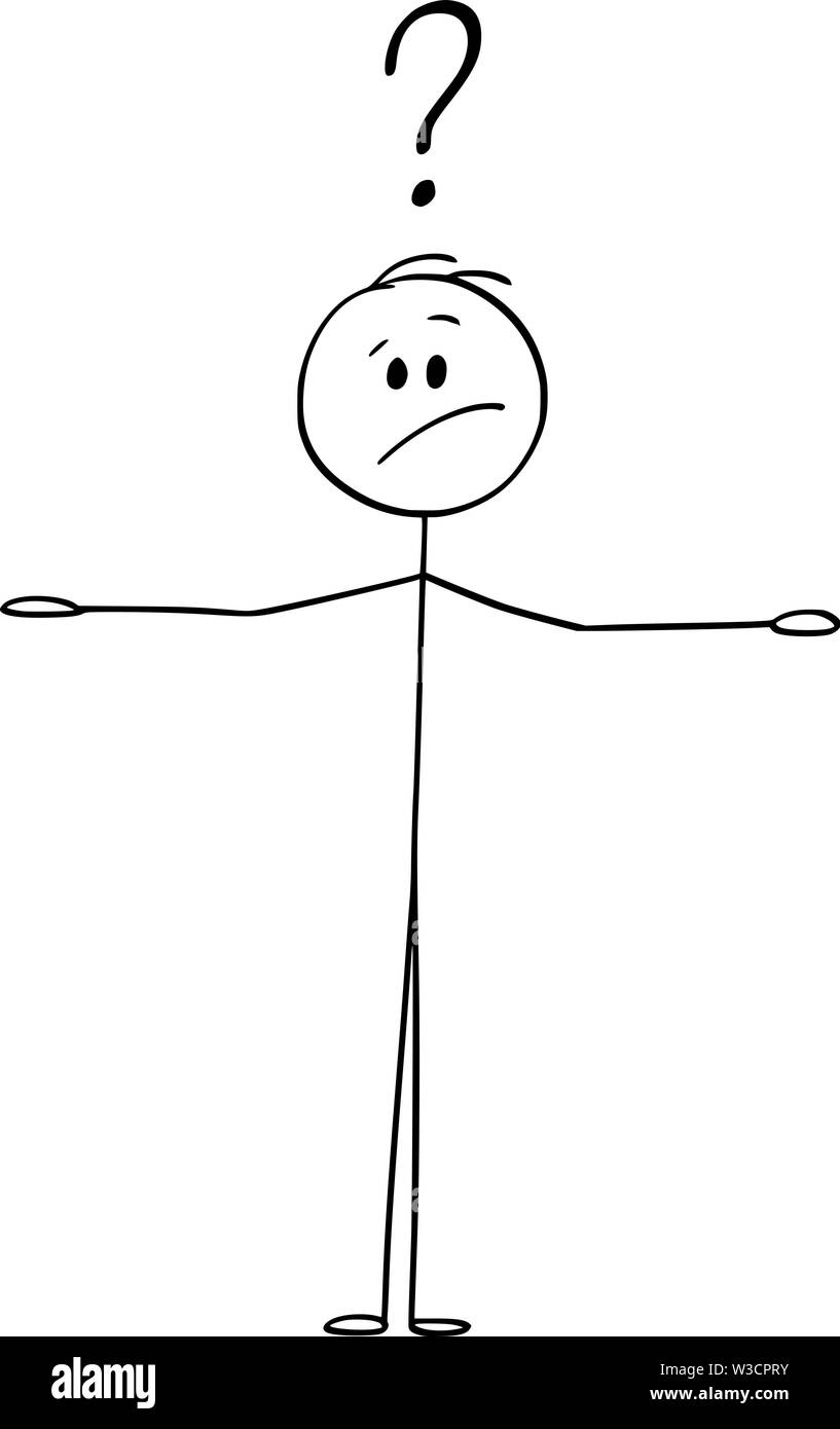 Vector cartoon stick figure dessin illustration conceptuelle de l'homme ou homme d'équilibrer deux choses sur ses mains et d'y penser. Il y a trop d'espace pour vos textes. Illustration de Vecteur