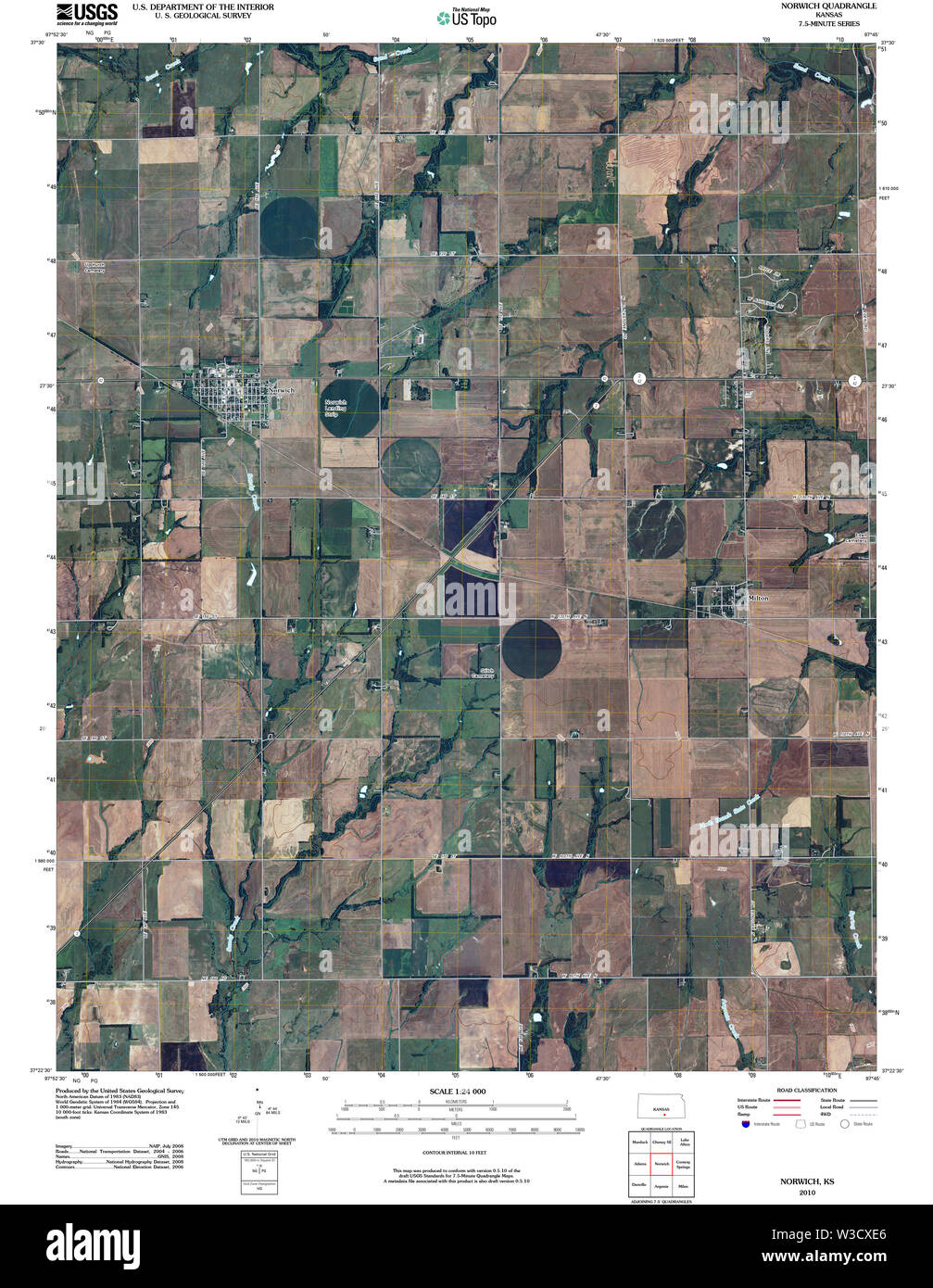 Carte TOPO USGS KANSAS KS Norwich 20100216 Restauration TM Banque D'Images