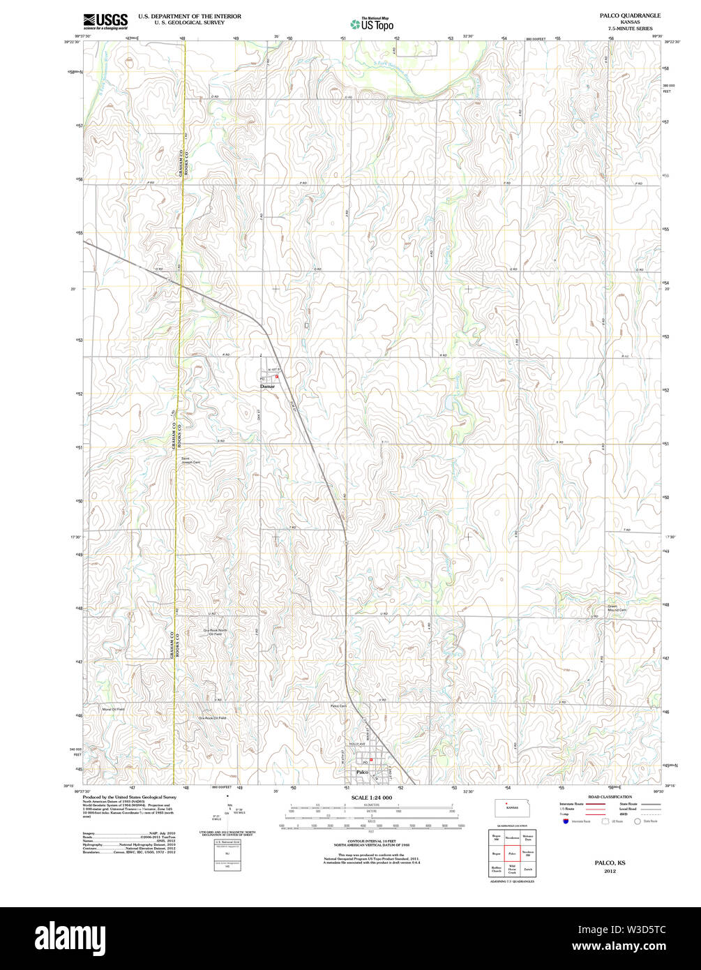 Carte TOPO USGS KANSAS KS Palco 20120905 Restauration TM Banque D'Images