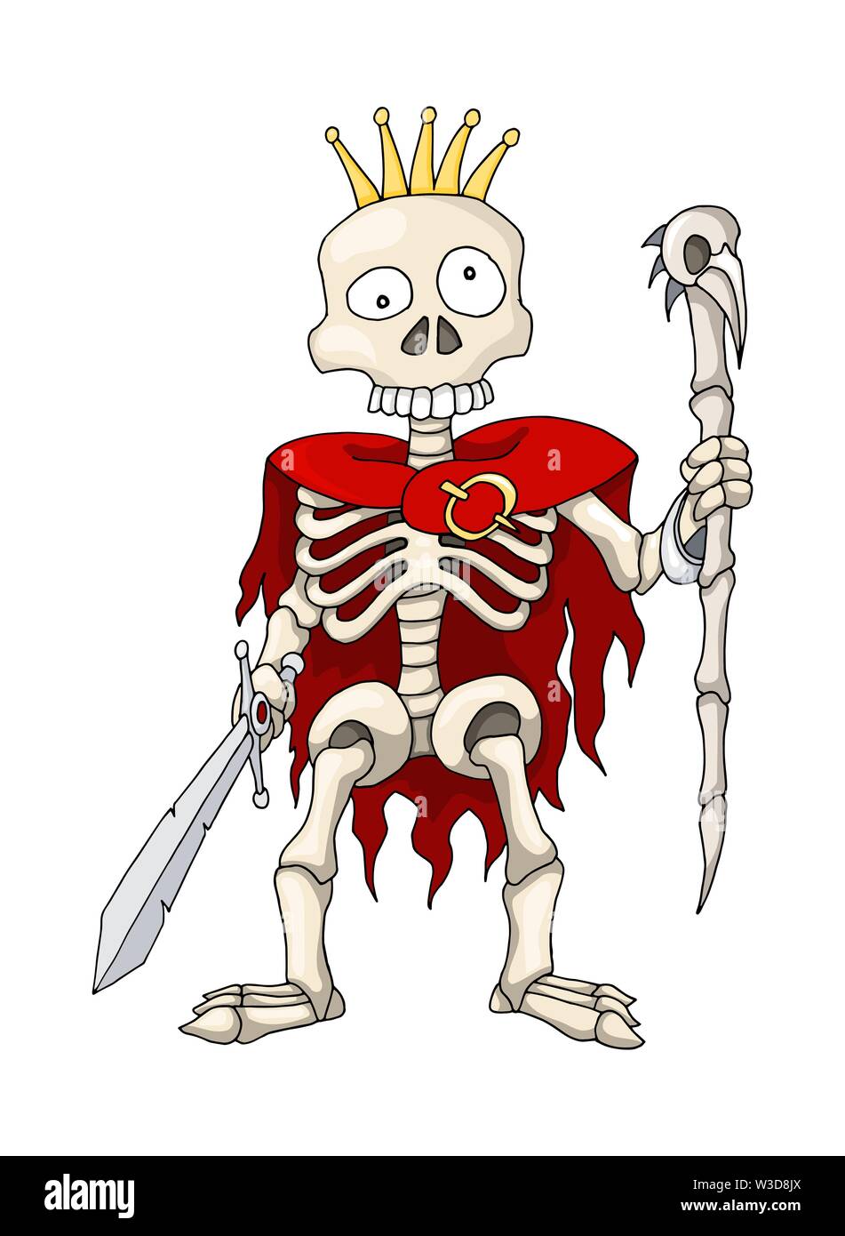 Squelette humain permanent guerrier avec épée et Sceptre, personnage Illustration de Vecteur