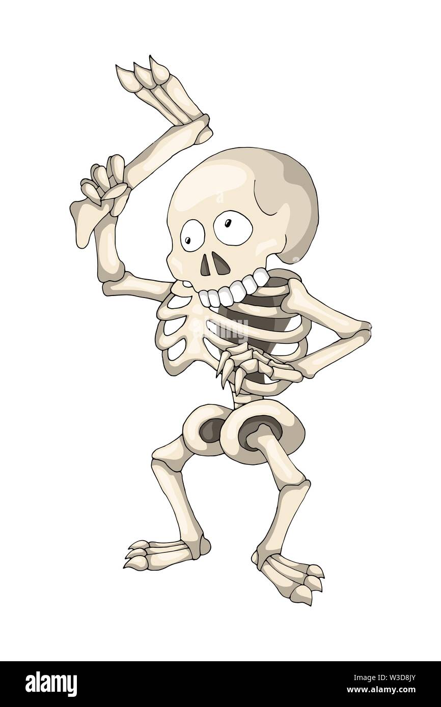 Squelette humain debout avec la jambe, personnage Illustration de Vecteur