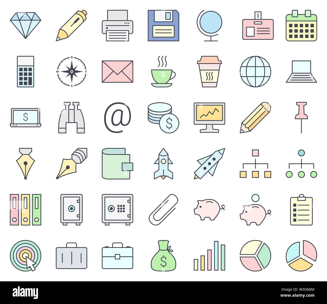 Business icon set colorées isolé sur fond blanc. Des couleurs pastel. Illustration de Vecteur