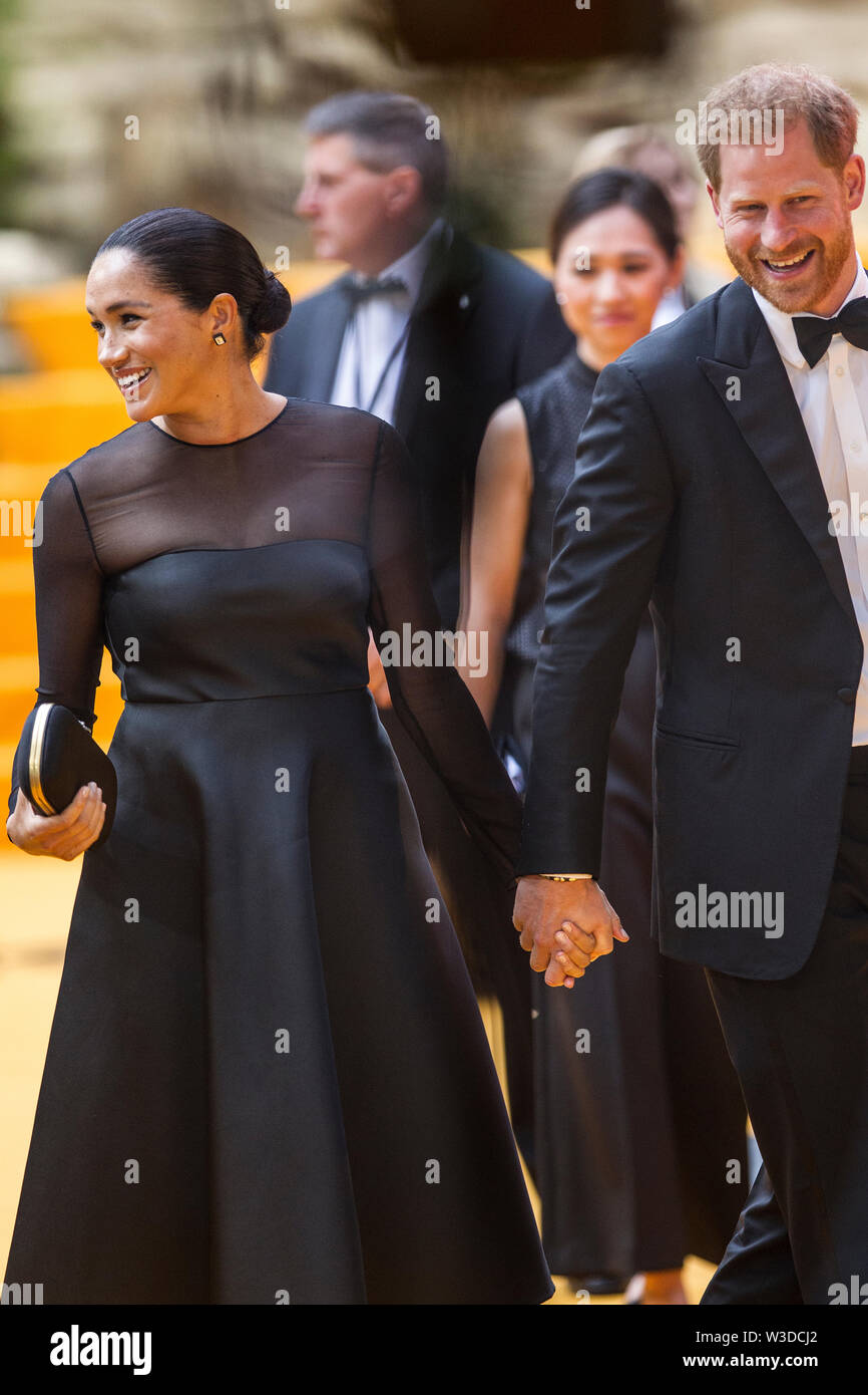 Londres, Royaume-Uni. 14 juillet 2019. Megan, la duchesse de Kent et le prince Harry fréquente Le Roi Lion Premier européen, Londres, UK Crédit : Jeff Gilbert/Alamy Live News Banque D'Images