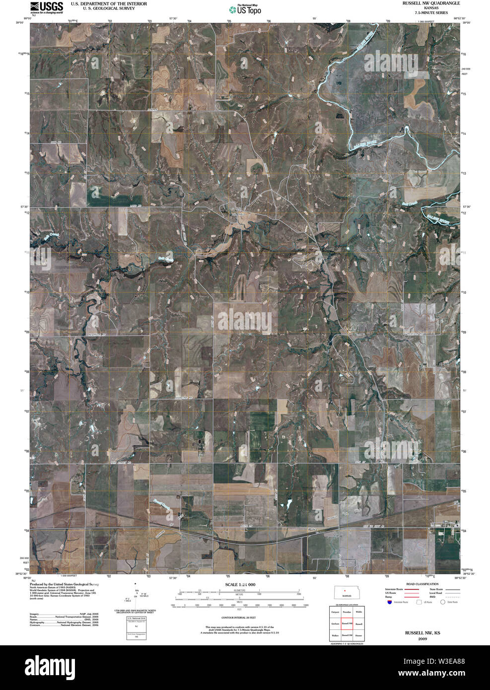 Carte TOPO USGS KANSAS KS Russell SW 20091113 Restauration TM Banque D'Images