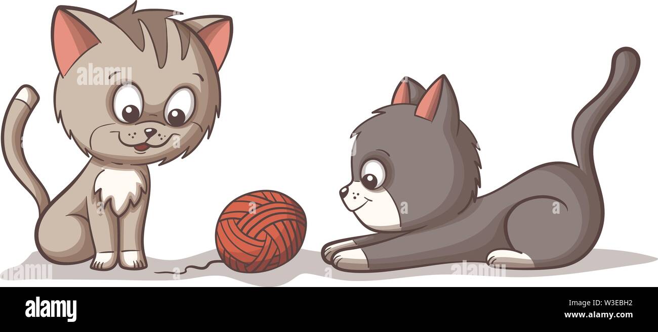 Couper deux chatons jouent avec woll. Hand drawn vector illustration. Illustration de Vecteur Couper deux chatons jouent avec woll. Hand drawn vector illustration. Illustration de Vecteur