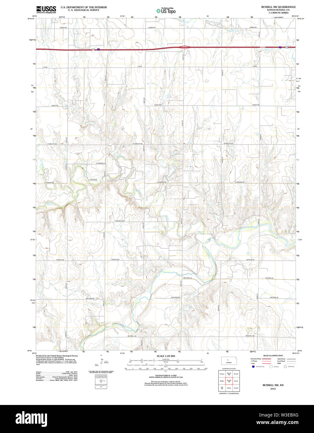 Carte TOPO USGS KANSAS KS Russell SW 20120907 Restauration TM Banque D'Images