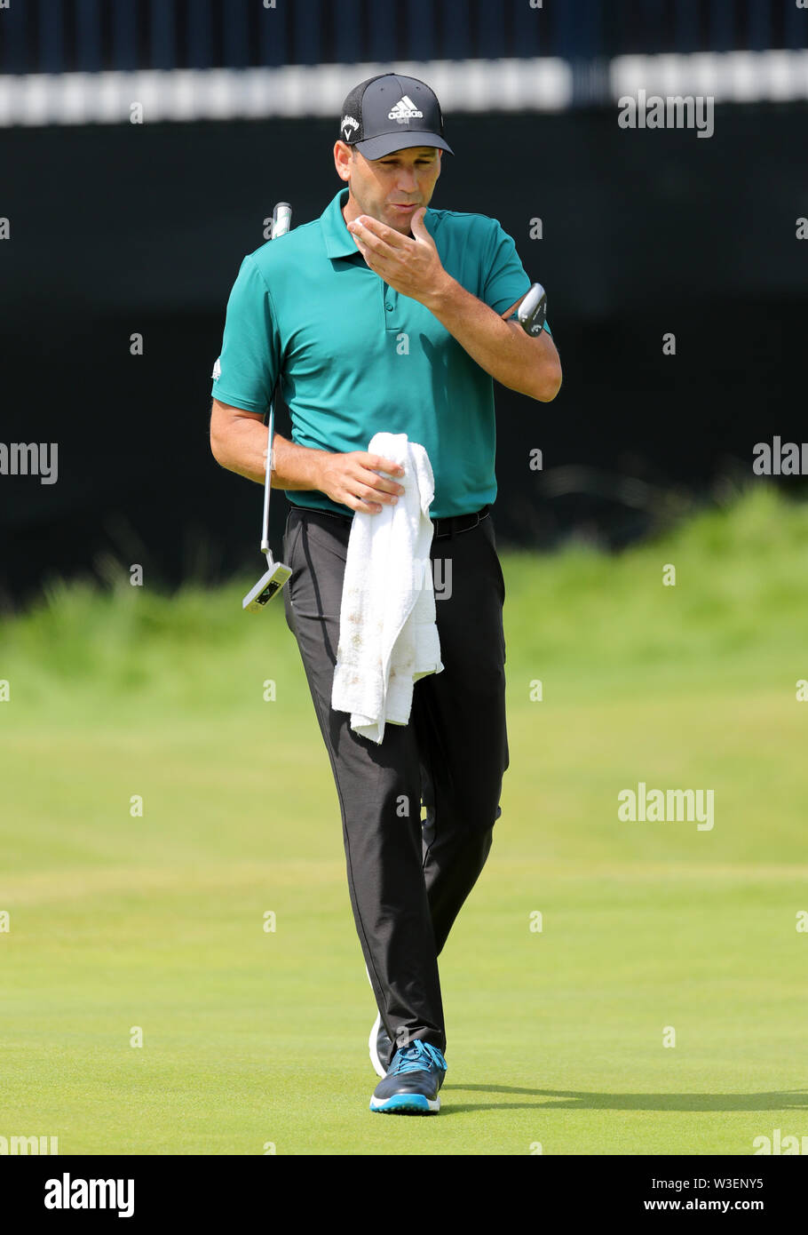 Sergio Garcia l'Espagne au cours de la deuxième journée de l'Open Championship 2019 au Club de golf Royal Portrush. Banque D'Images