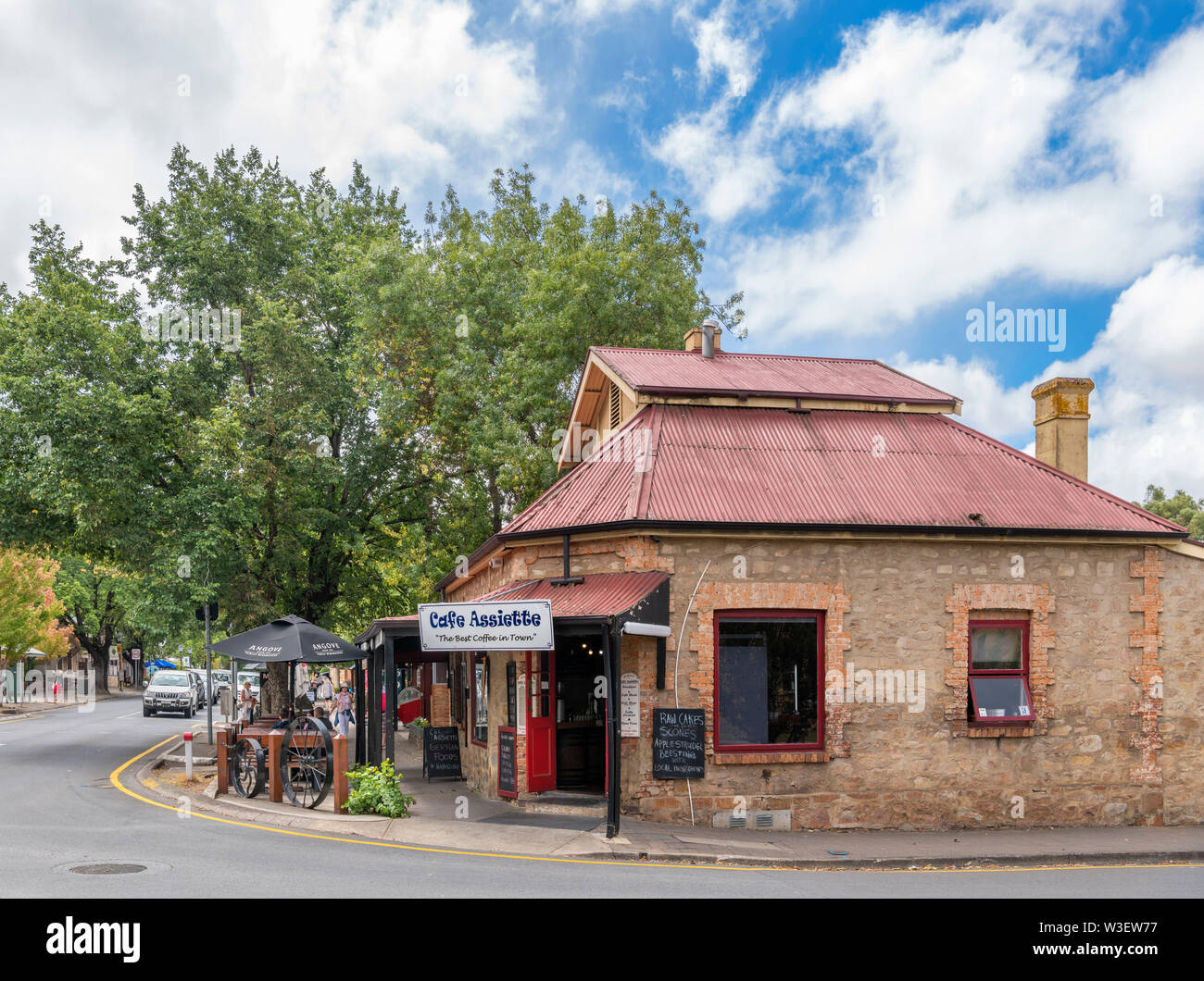 Boutiques, cafés, assiette sur le mont Barker Road, Adelaide, Adelaide Hills, Australie du Sud, Australie Banque D'Images