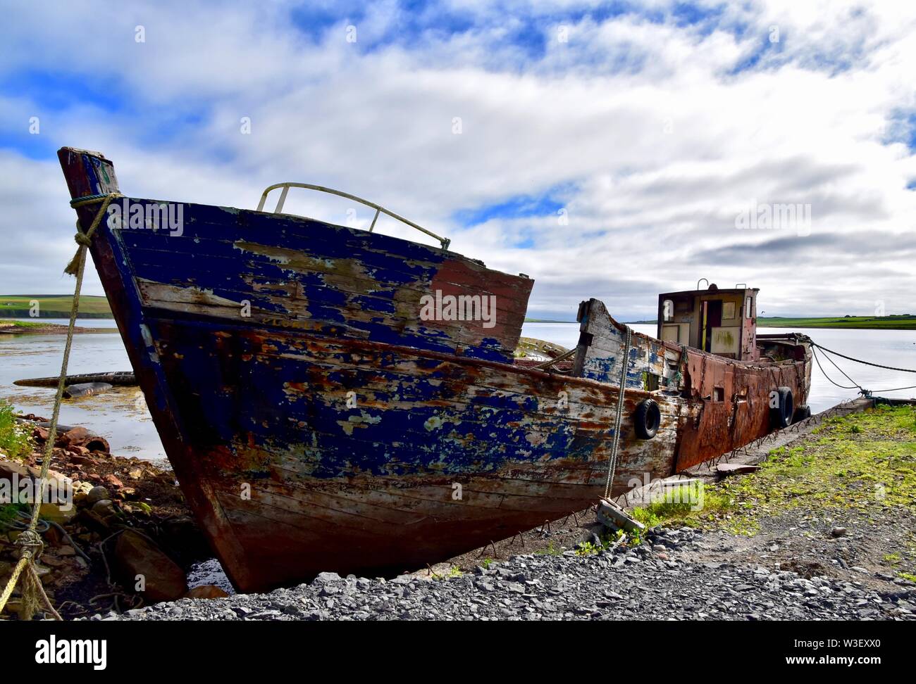 Nous sommes k d'un bateau de pêche à St Margaret's Hope, South Ronaldsay. Banque D'Images