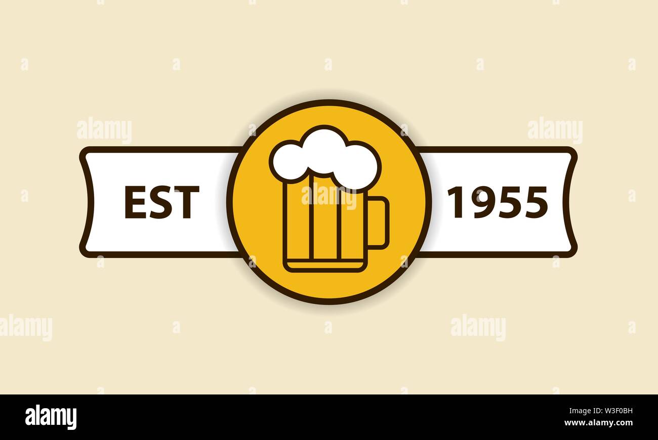 Logo télévision vectoriel simple beer mug avec une étiquette blanche avec texte. L'icône de boisson alcoolisée Illustration de Vecteur