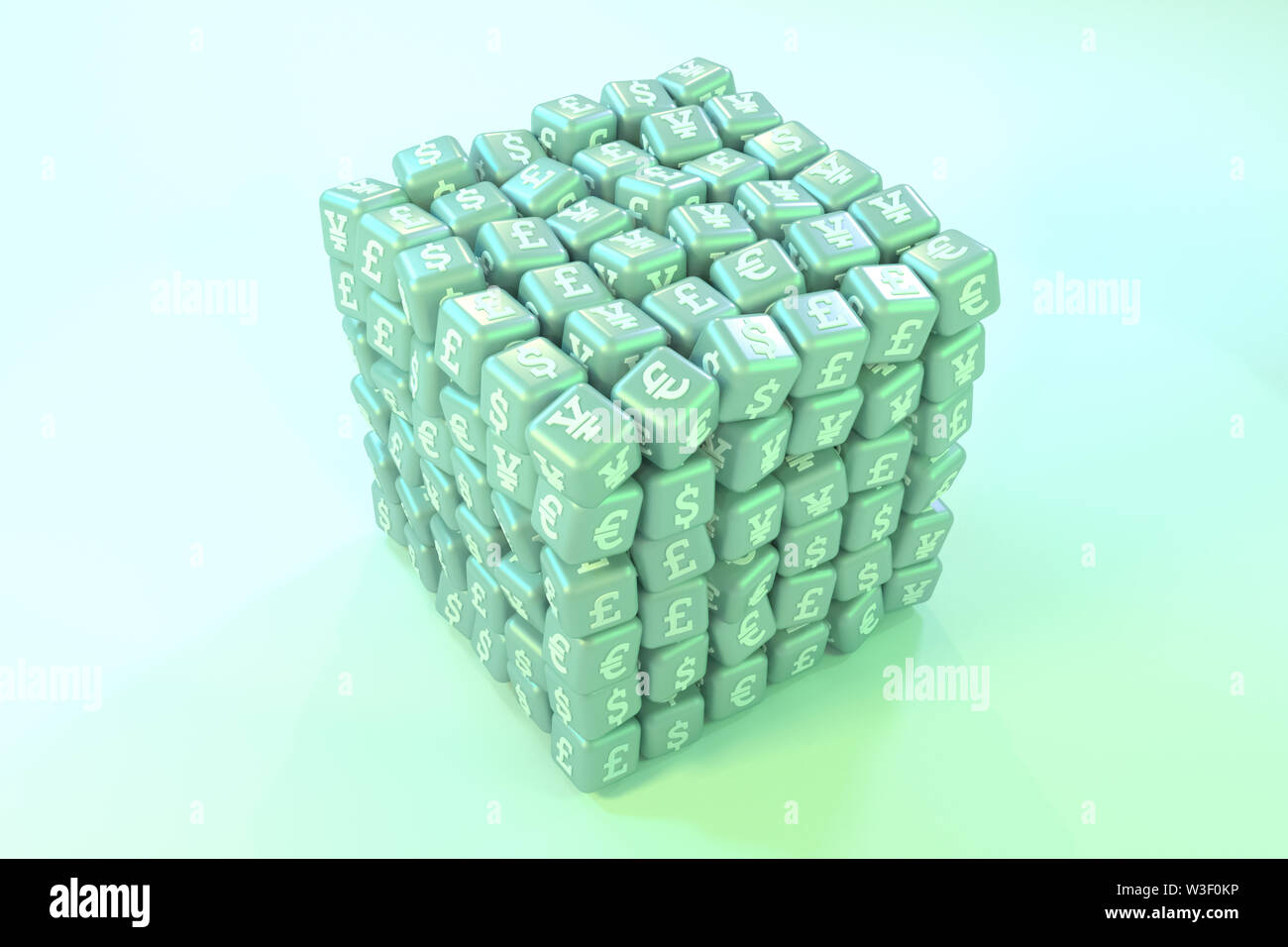 Financement des entreprises, cube ou bloquer signe ou symbole de devise, pour une conception de texture ou de fond du titre. 3D render. Banque D'Images