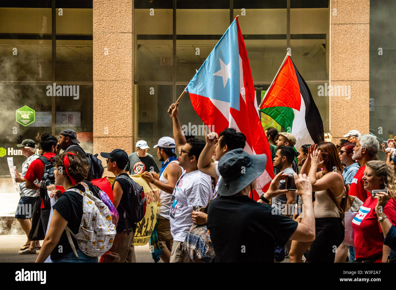 Centre-ville, Chicago-July 13, 2019 : protestation contre la glace de l'Immigration et la police des frontières. Banque D'Images