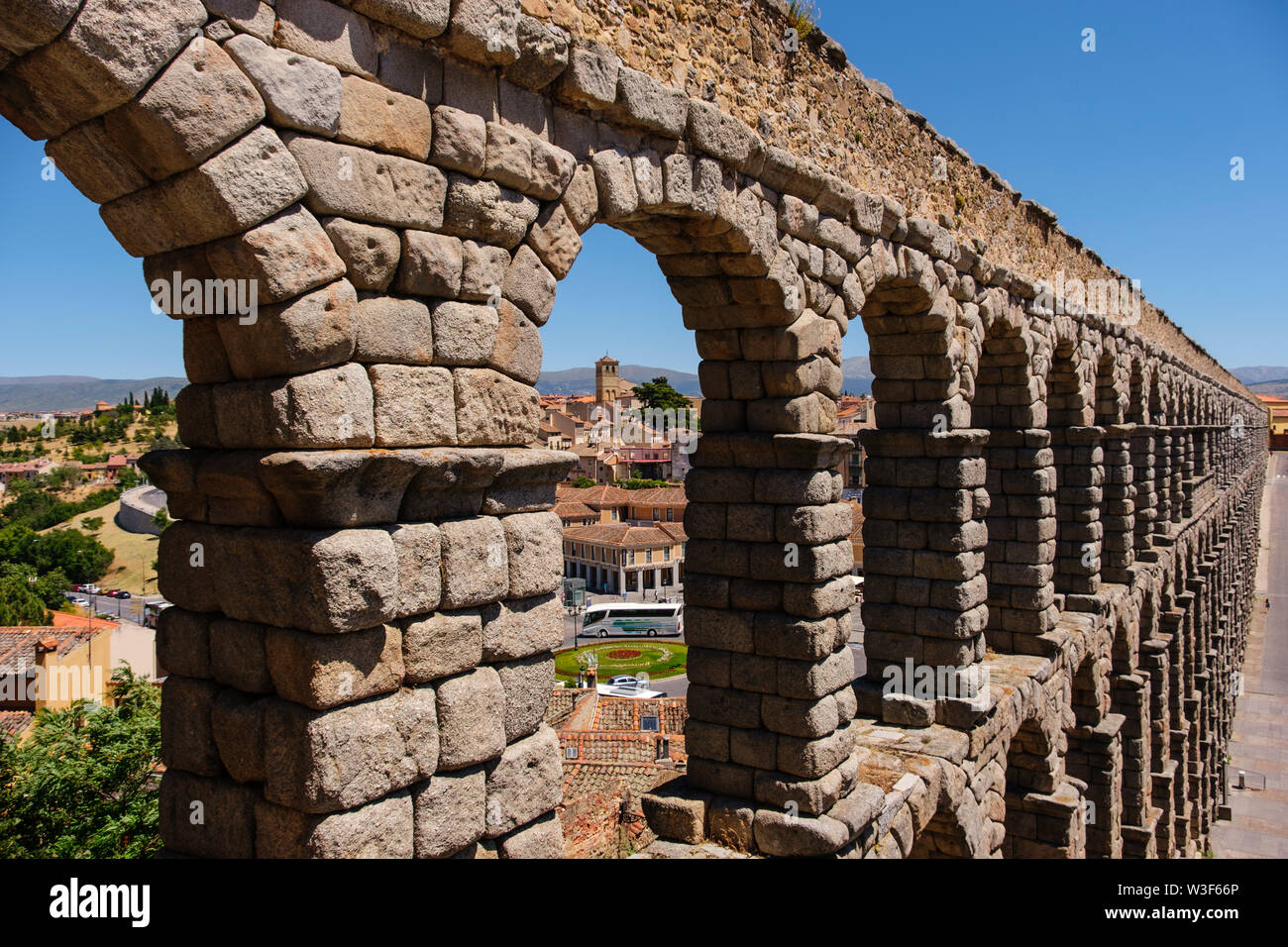 Aqueduc romain ancien, UNESCO World Heritage Site. La ville de Ségovie. Castilla León, Espagne Europe Banque D'Images