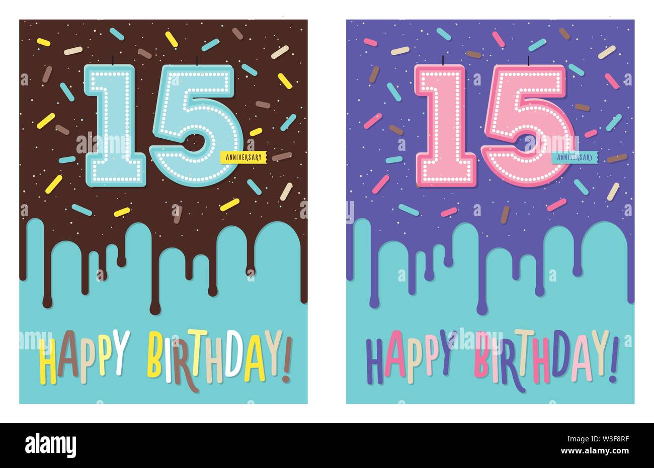 Carte de souhaits d'anniversaire, gâteau et bougie 15 Illustration de Vecteur