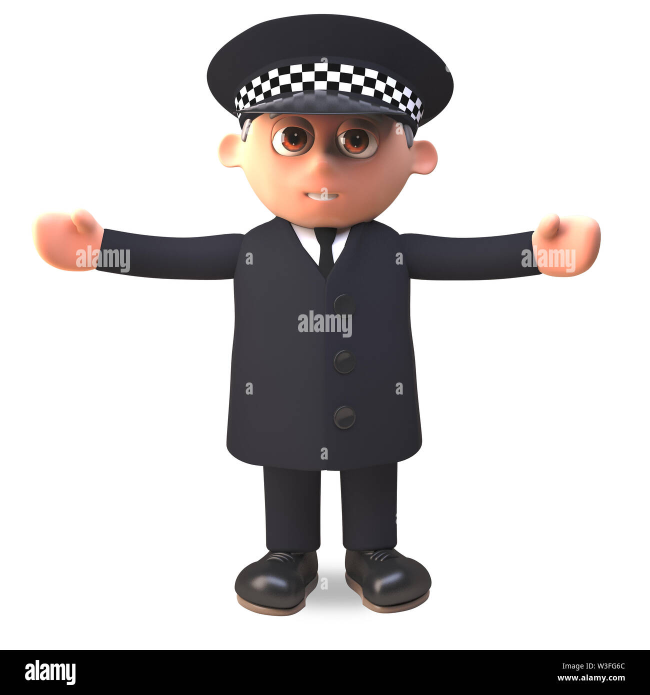 3d agent de police en uniforme avec les bras tendus, illustration 3D render Banque D'Images