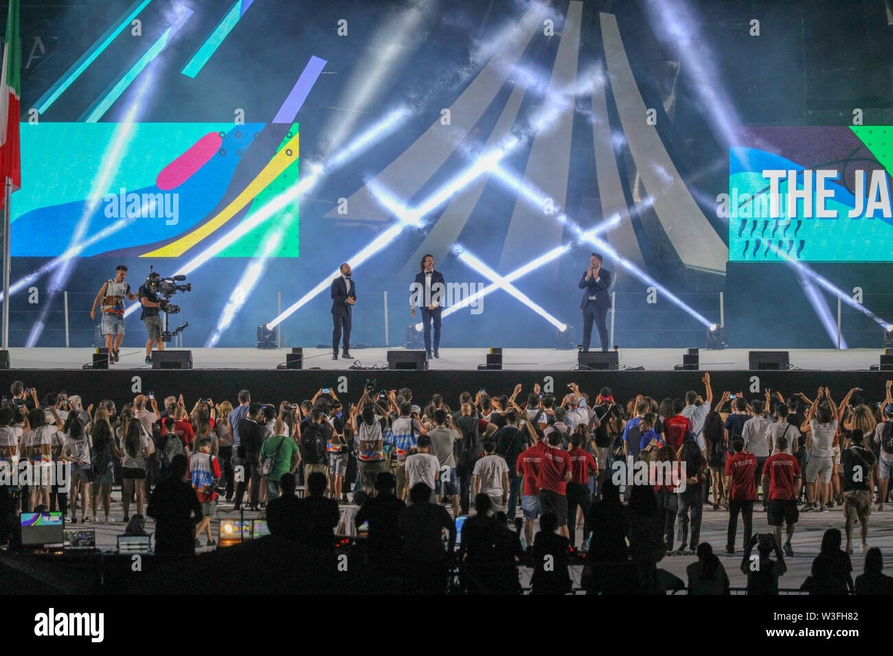 Naples, Italie. 14 juillet, 2019. L'Italie, le 14 juillet 2019 au stade San Paolo à Naples a la cérémonie de clôture des jeux ouvert aux étudiants des universités. Crédit : Fabio Sasso/Pacific Press/Alamy Live News Banque D'Images