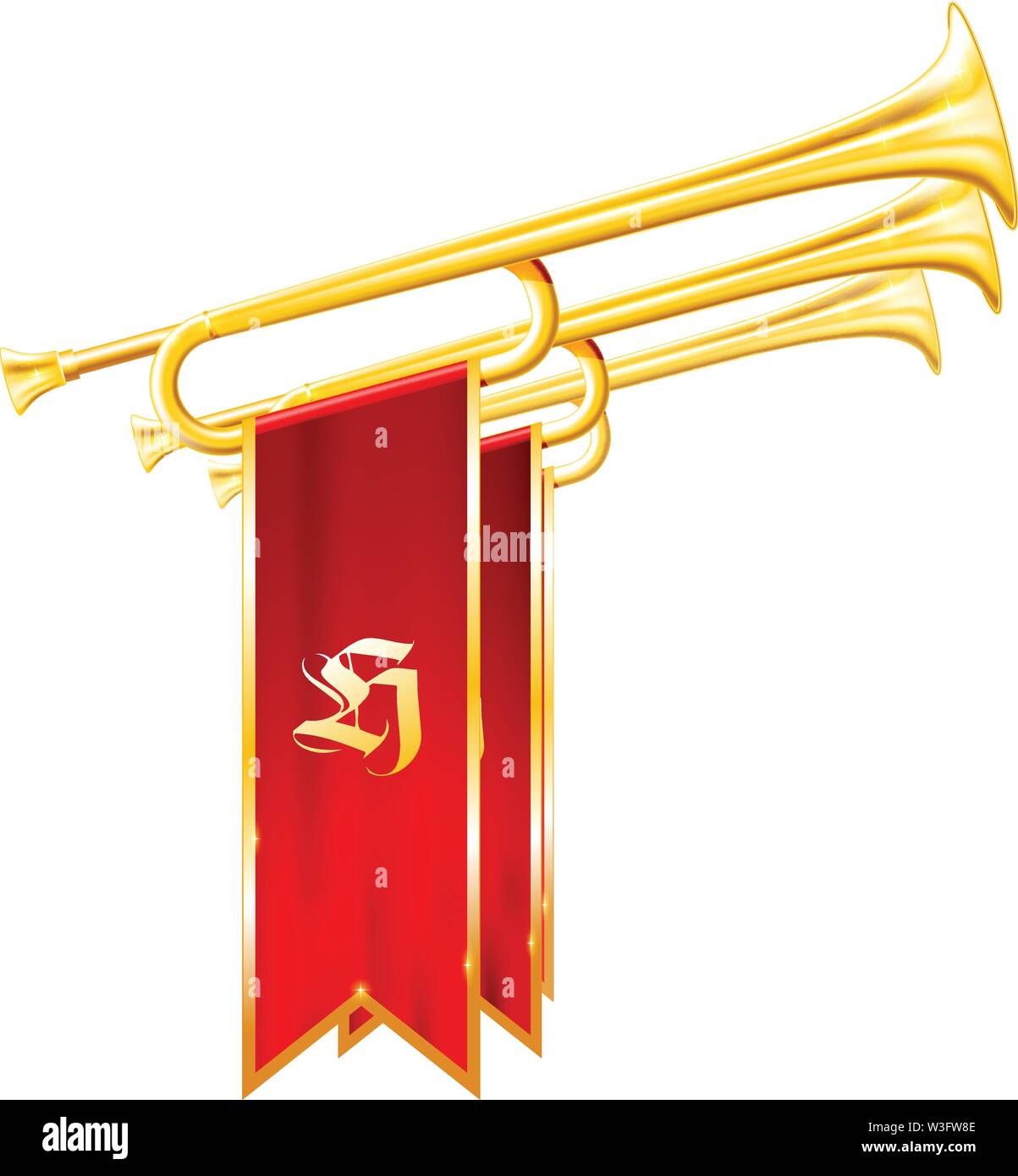 Vintage ou trompettes bugles avec des drapeaux - fanfare de triomphe, symbole de la gloire Illustration de Vecteur