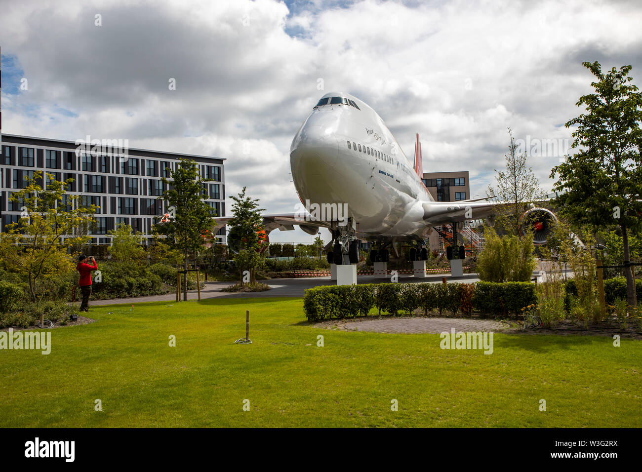 Corendon Hotels Village, à l'aéroport d'Amsterdam-Schiphol, ex-KLM Boeing 747-400, Jumbo jet, dans le parc de l'hôtel complexe, seront convertis en Banque D'Images