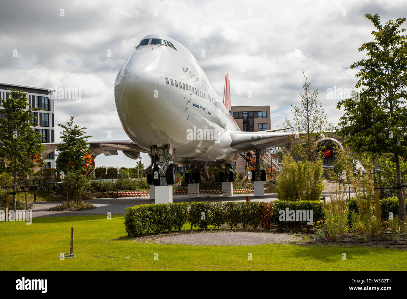 Corendon Hotels Village, à l'aéroport d'Amsterdam-Schiphol, ex-KLM Boeing 747-400, Jumbo jet, dans le parc de l'hôtel complexe, seront convertis en Banque D'Images