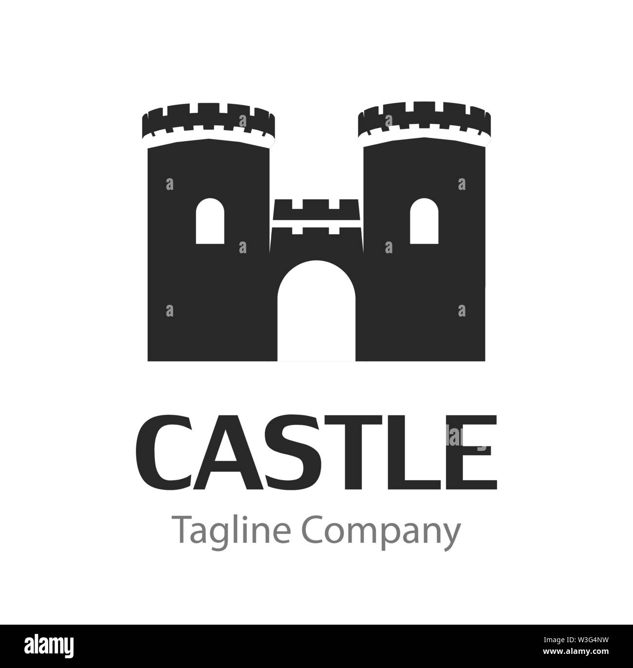 Image vectorielle avec silhouette noire du château médiéval isolé sur fond blanc. Illustration de Vecteur