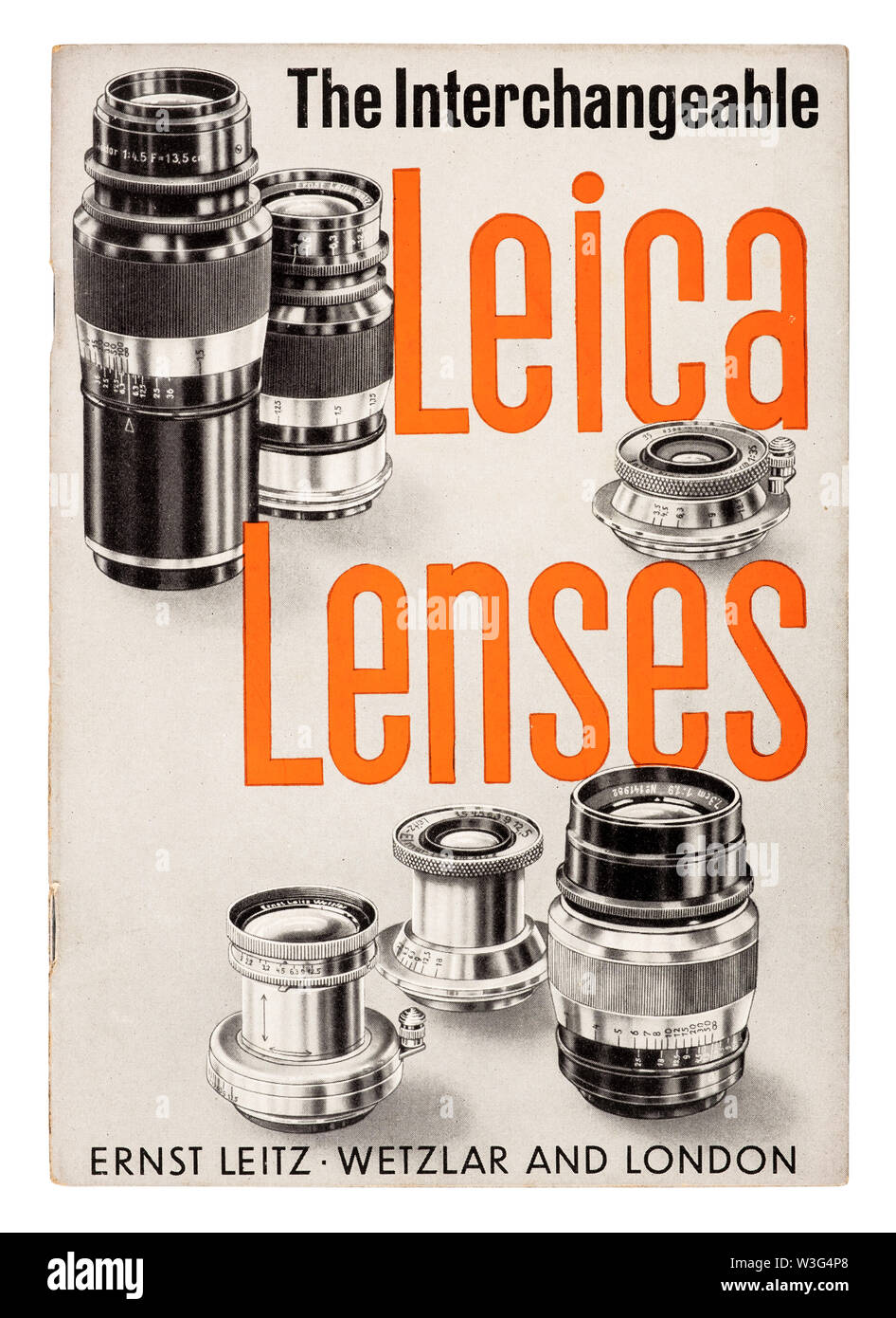 Vintage Ernst Leitz 'Leica' lentilles interchangeables brochure commerciale Banque D'Images