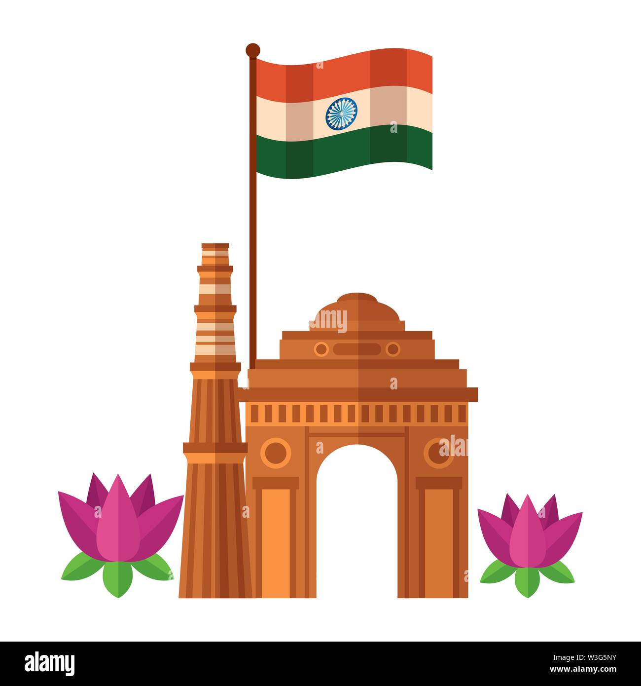 Le jour de l'indépendance du drapeau indien avec gateway mosque Illustration de Vecteur