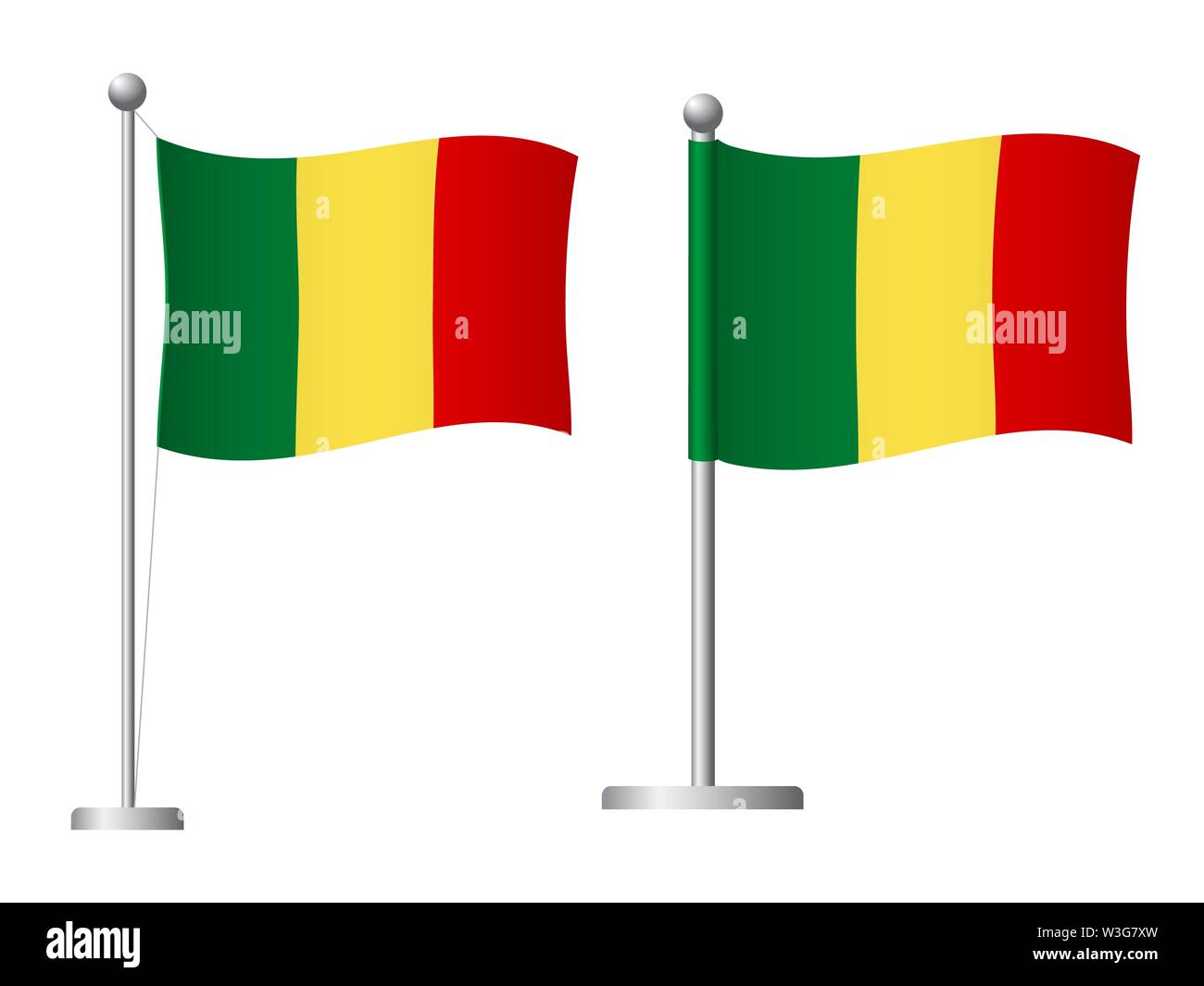 Mali drapeau sur mât. Mât en métal. Drapeau national du Mali illustration Banque D'Images