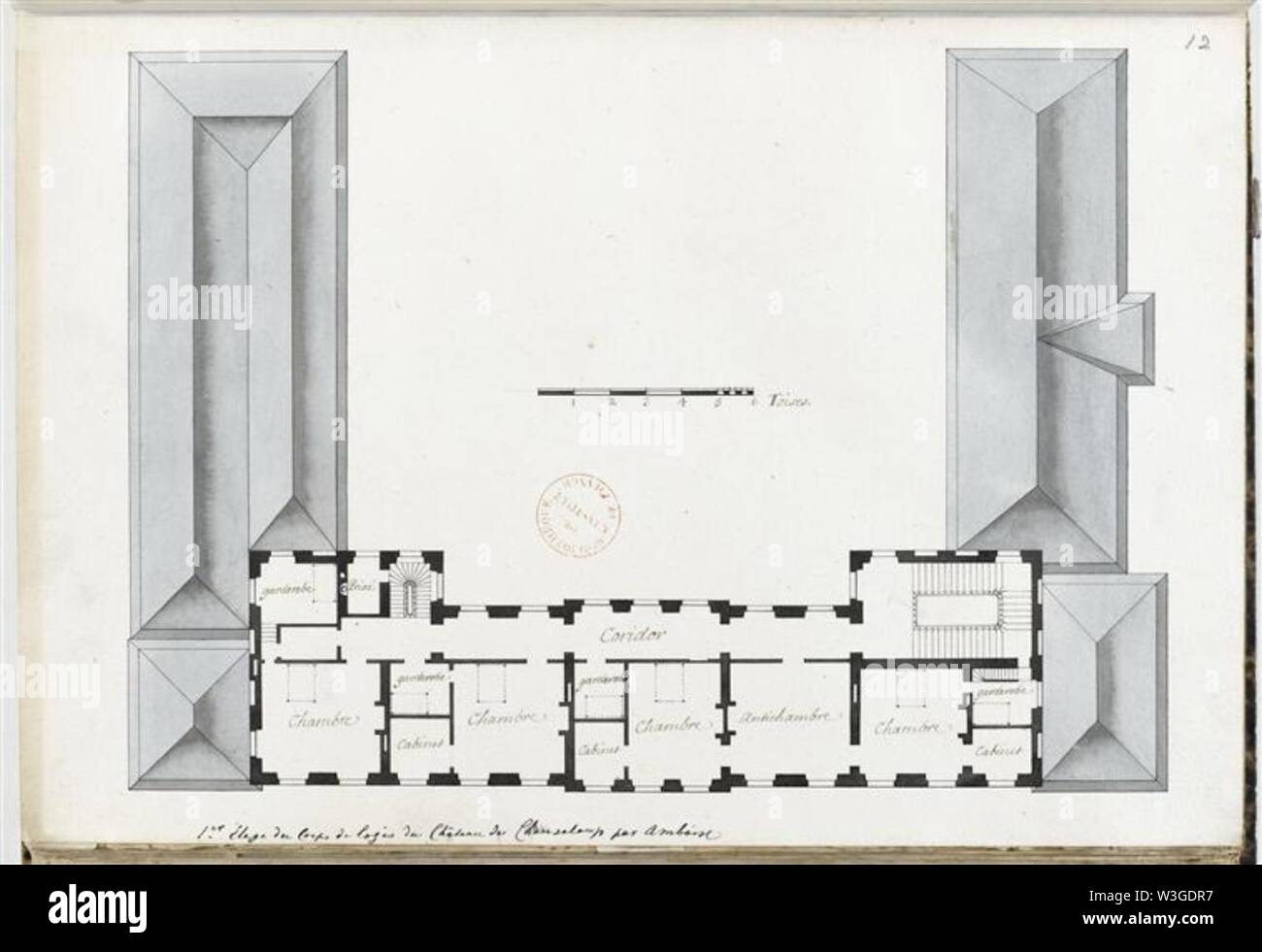 Château de Chanteloup, plan du deuxième étage - RMN. Banque D'Images