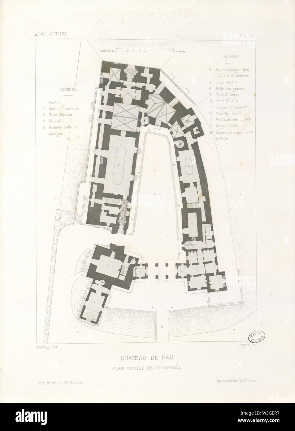 Château de Pau. Etat actuel. Plan du rez-de-chaussée - Fonds Ancely - B315556101 UNE LAFOLLYE 078. Banque D'Images