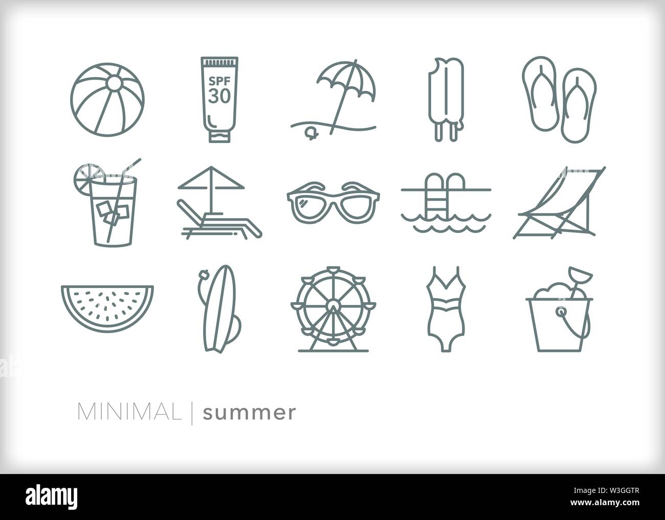 Ensemble de 15 icônes de ligne de l'été pour la plage ou en vacances Illustration de Vecteur