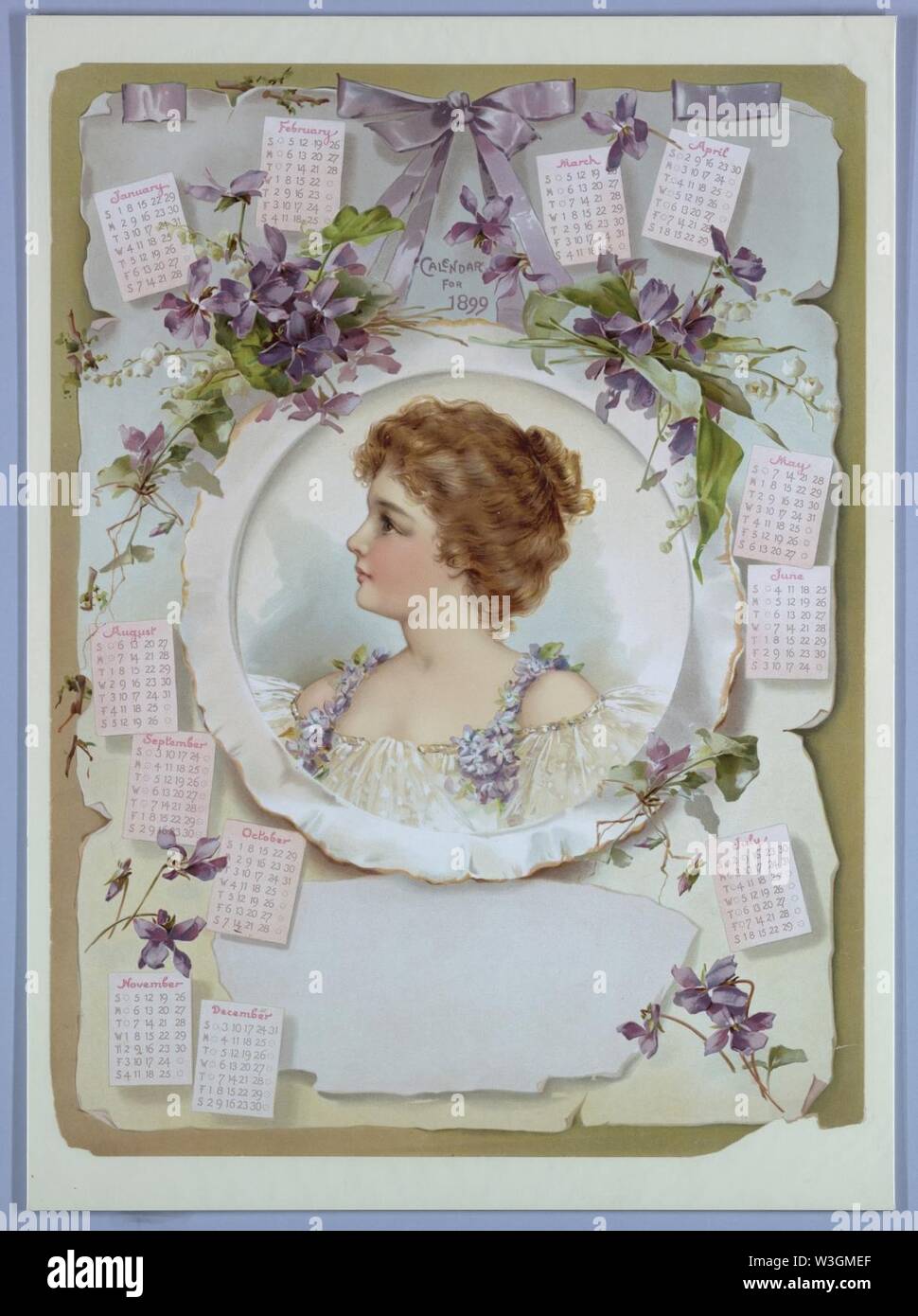 Chromolithographie publicitaire, impression, calendrier 1899 Banque D'Images