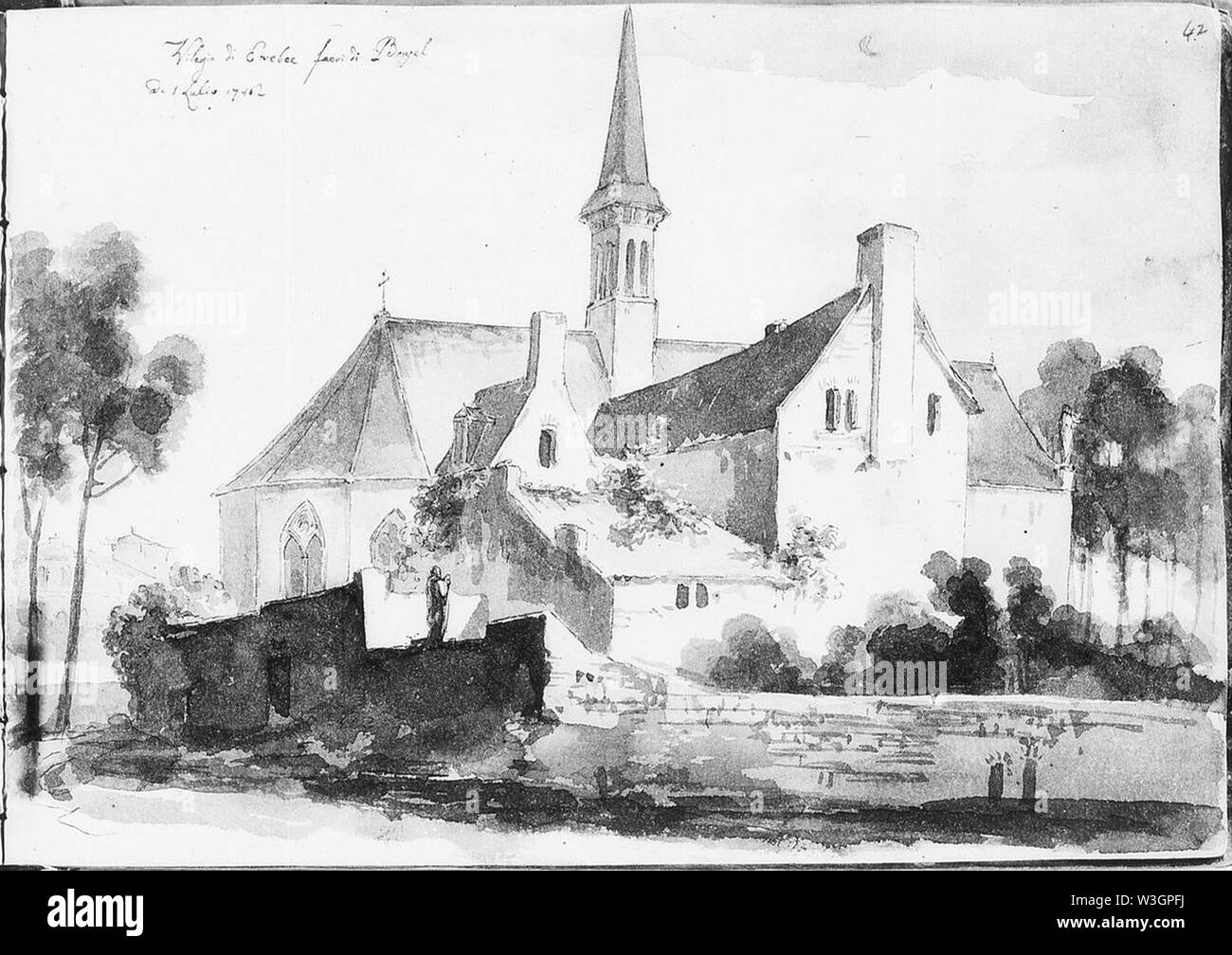 Église de Etterbeek par Giovanni David (carnet de croquis II 1785-1786, 1 juillet 1786). Banque D'Images
