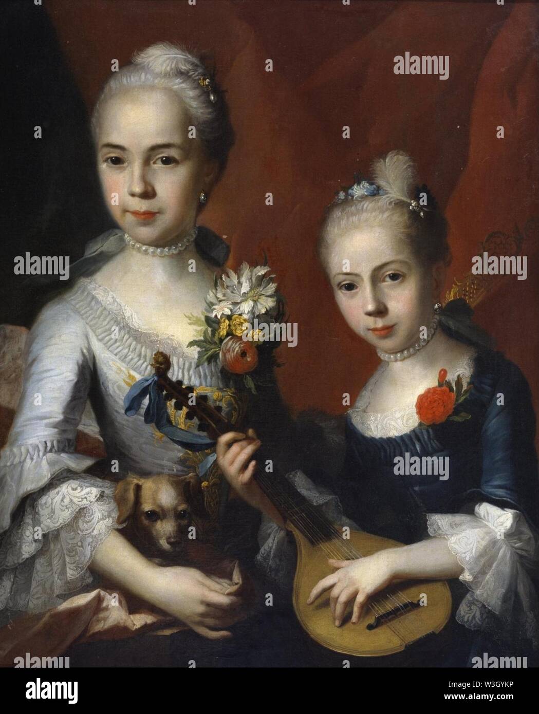 Cercle d'Antoine Pesne - Portrait de deux jeunes filles - Banque D'Images