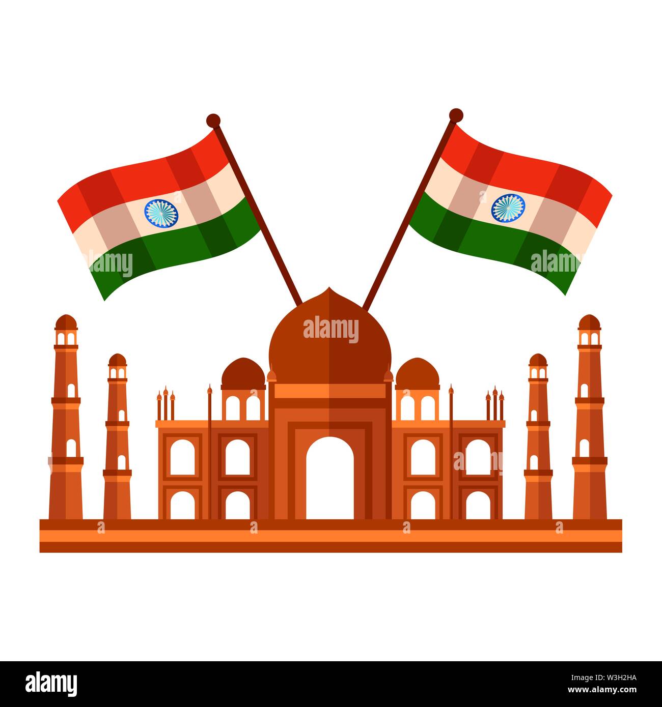 Mosquée indien Taj Mahal avec les drapeaux croisés Illustration de Vecteur