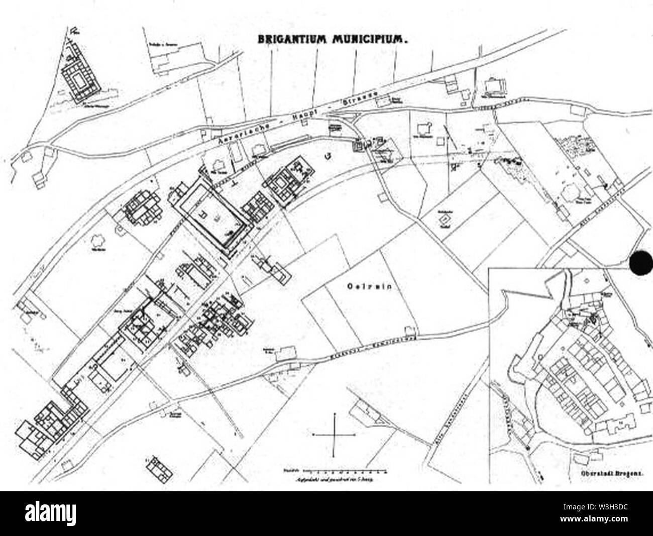 Plan de la ville Détails de l'époque romaine Brigantium par Bregenz-Ölrain archéologue Samuel Jenny. Banque D'Images