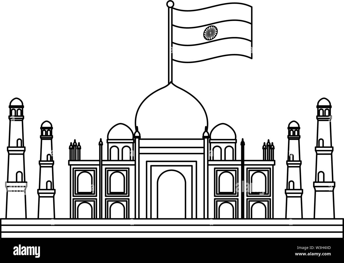 Mosquée indien Taj Mahal avec drapeau Illustration de Vecteur
