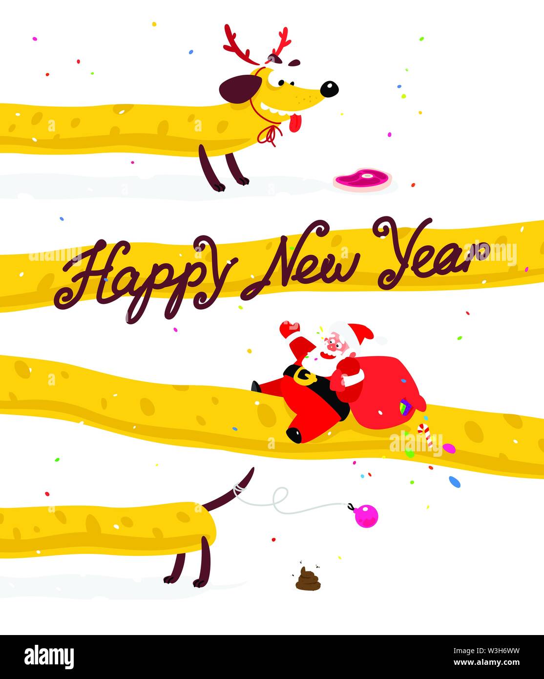 Beau Père Noël sur un chien jaune. Noël et Nouvel An chinois. Vector illustration isolé sur fond blanc. Convient pour l'impression et l'on Illustration de Vecteur