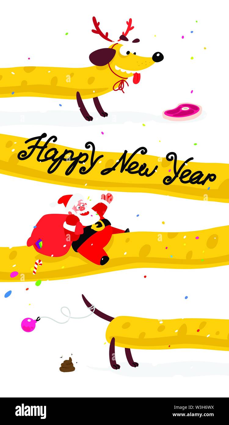 Beau Père Noël sur un chien jaune. Noël et Nouvel An chinois. Vector illustration isolé sur fond blanc. Convient pour l'impression et l'on Illustration de Vecteur