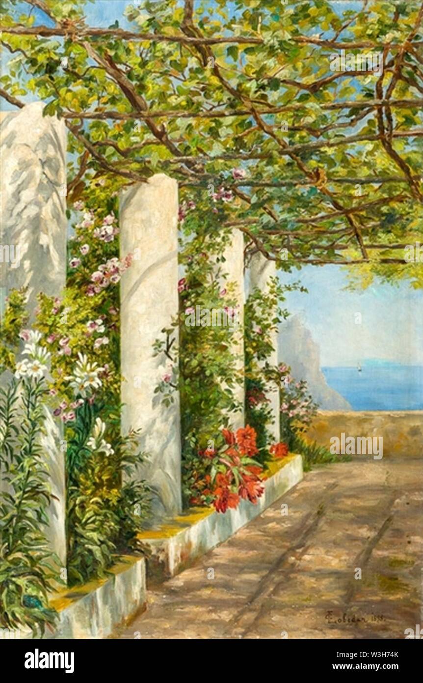 Clara - Lobedan bewachsene Blumen und über dem Meer 1898 Pergola. Banque D'Images