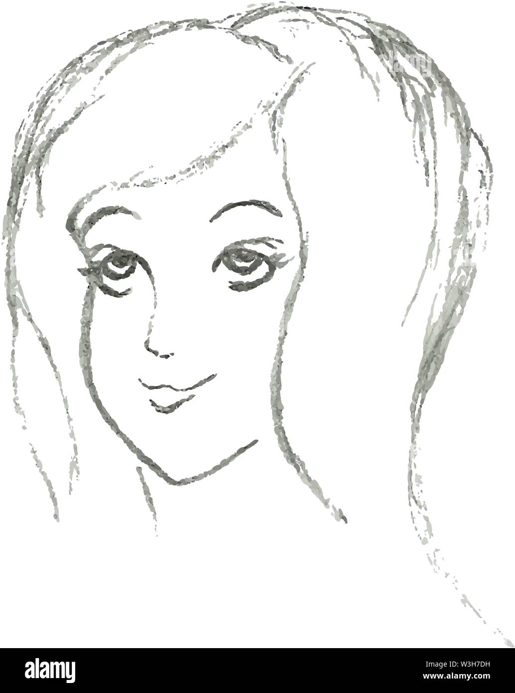 Portrait dessin au crayon fille linéaire Illustration de Vecteur